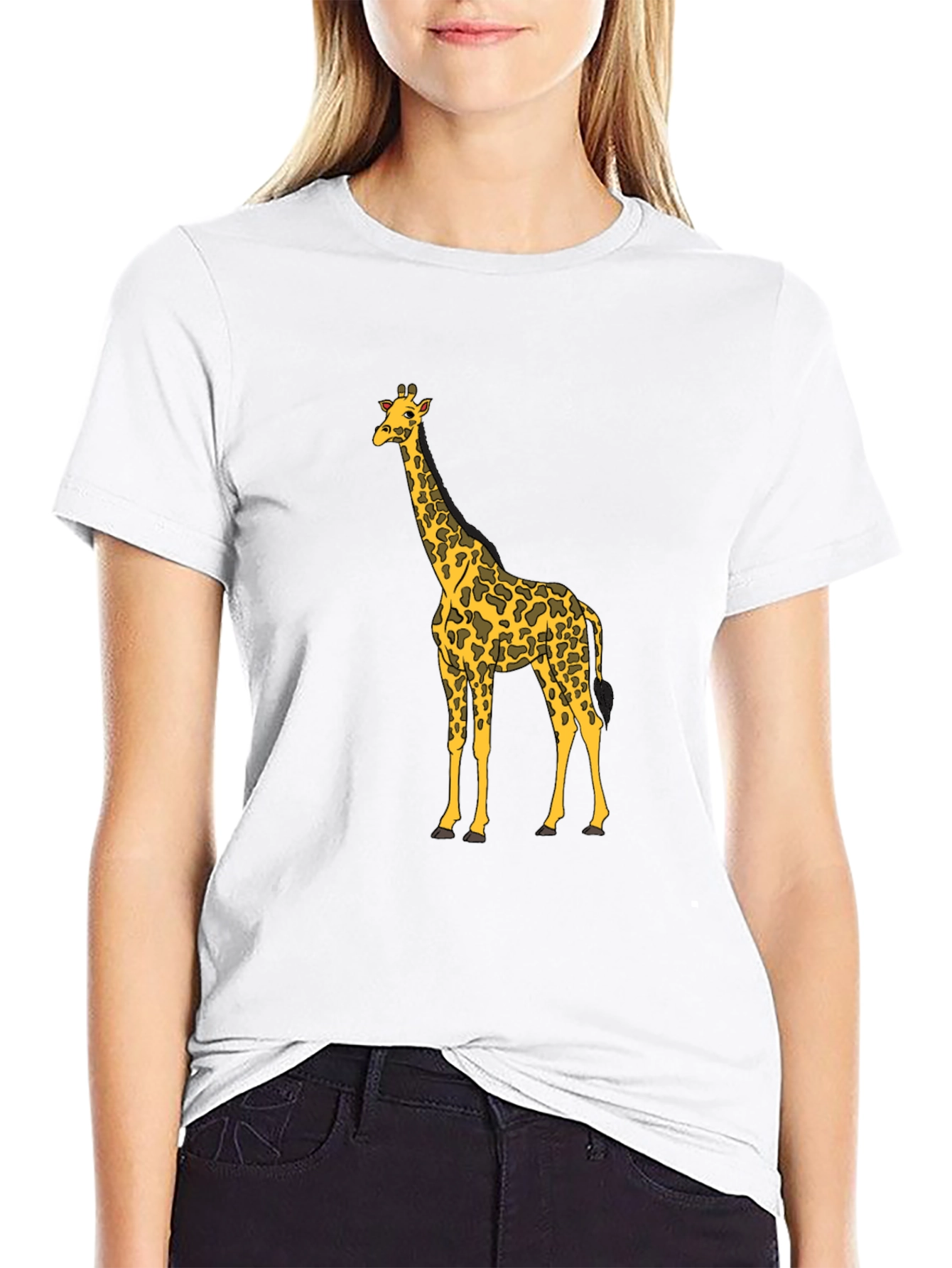 Giraffe Print Black T-Shirt Animal Lover Tee