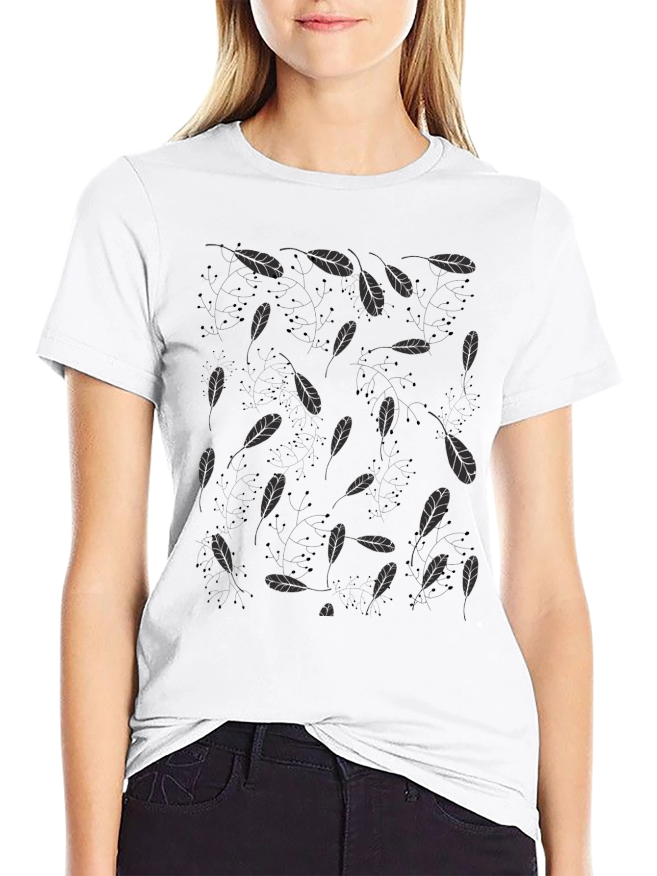Feather Print Black T-Shirt