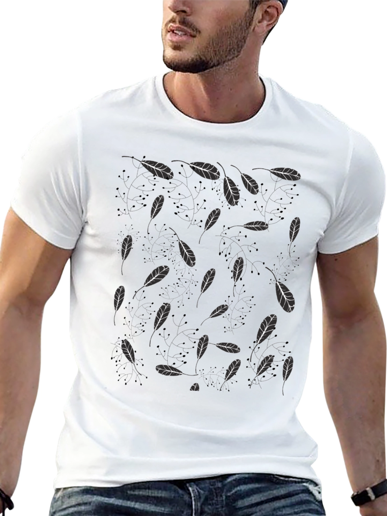 Feather Print Black T-Shirt