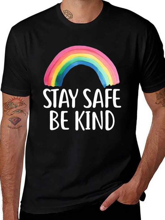 Stay Safe Be Kind Rainbow Graphic Tee
