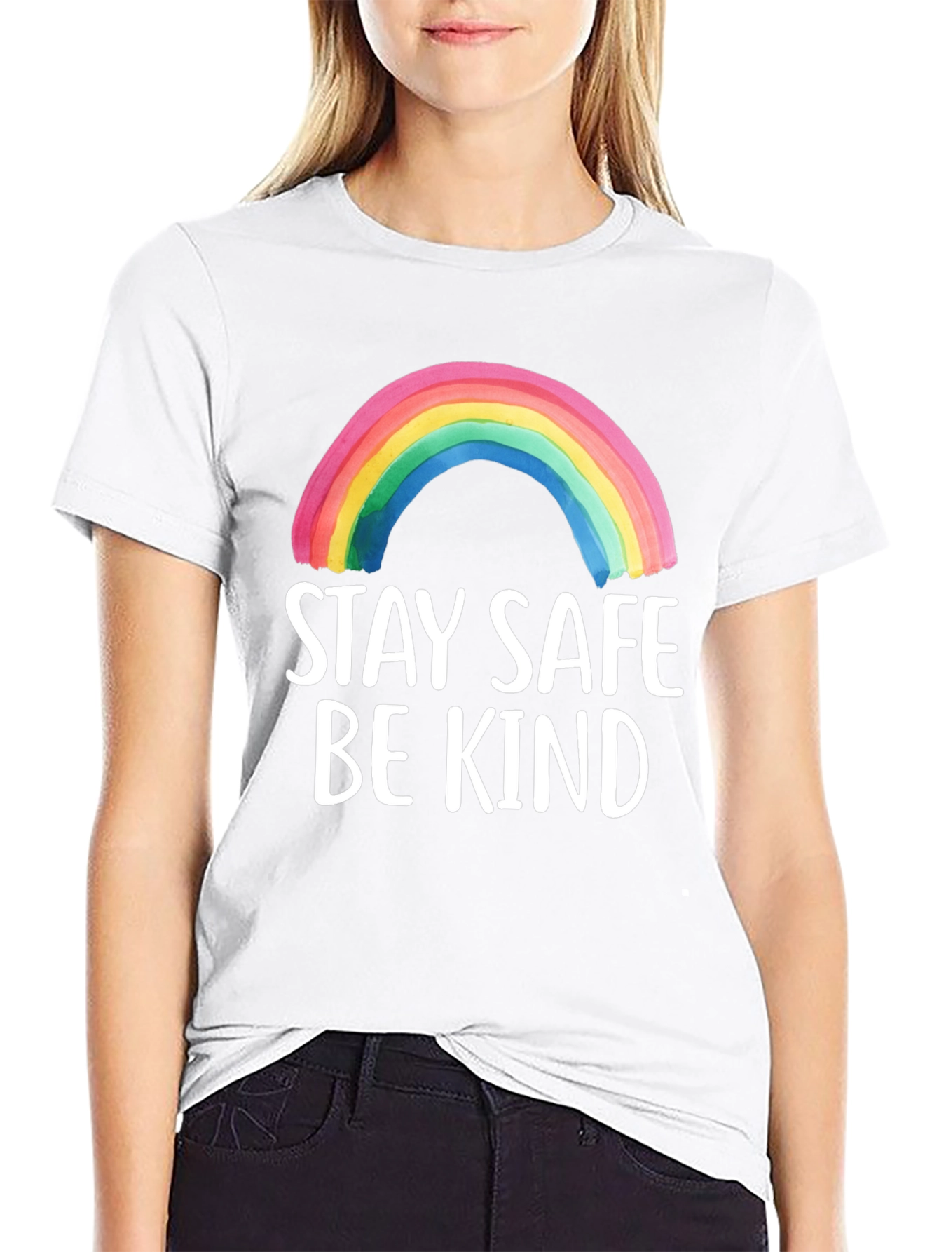 Stay Safe Be Kind Rainbow Graphic Tee