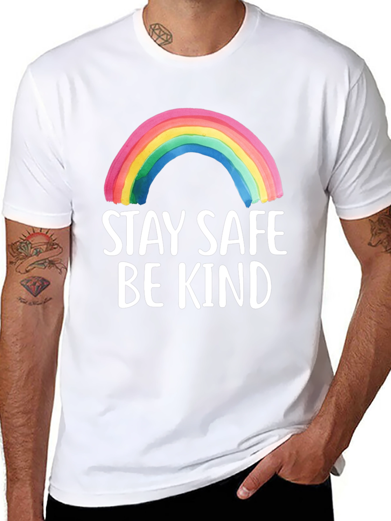 Stay Safe Be Kind Rainbow Graphic Tee