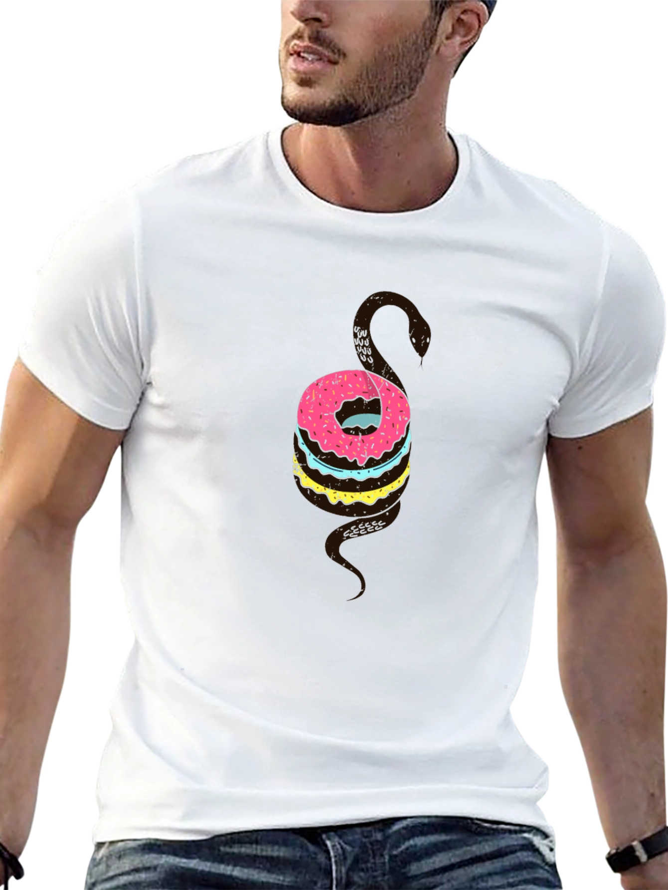 Donut Snake Graphic Tee - Quirky Novelty T-Shirt