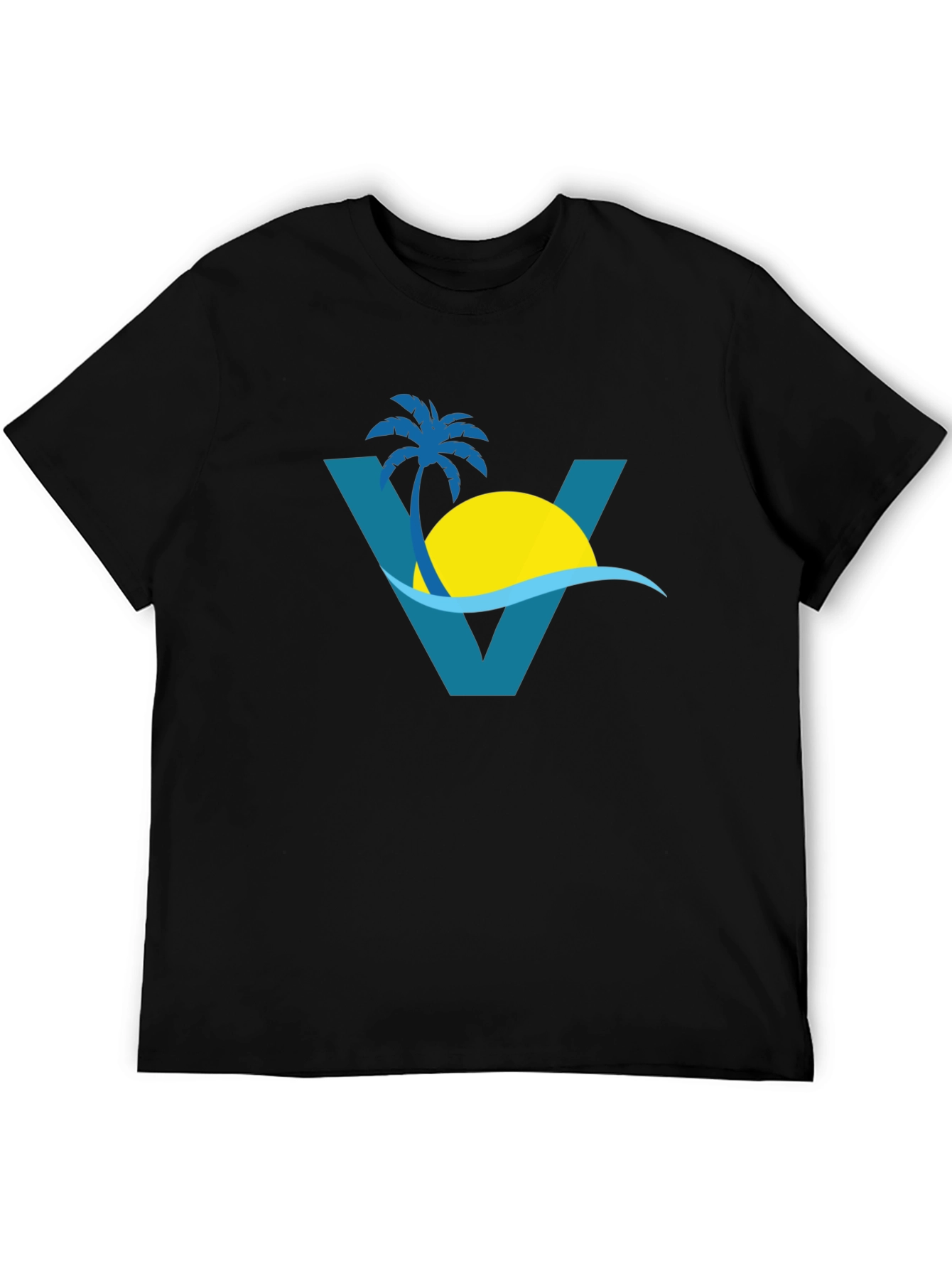 Tropical Beach Palm Tree Graphic Tee - Black
