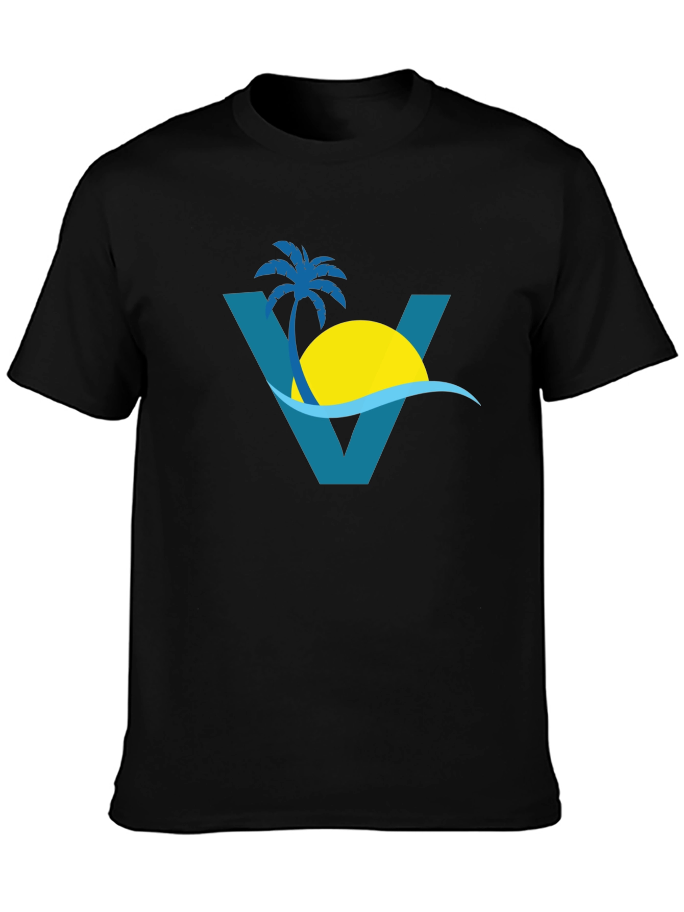 Tropical Beach Palm Tree Graphic Tee - Black
