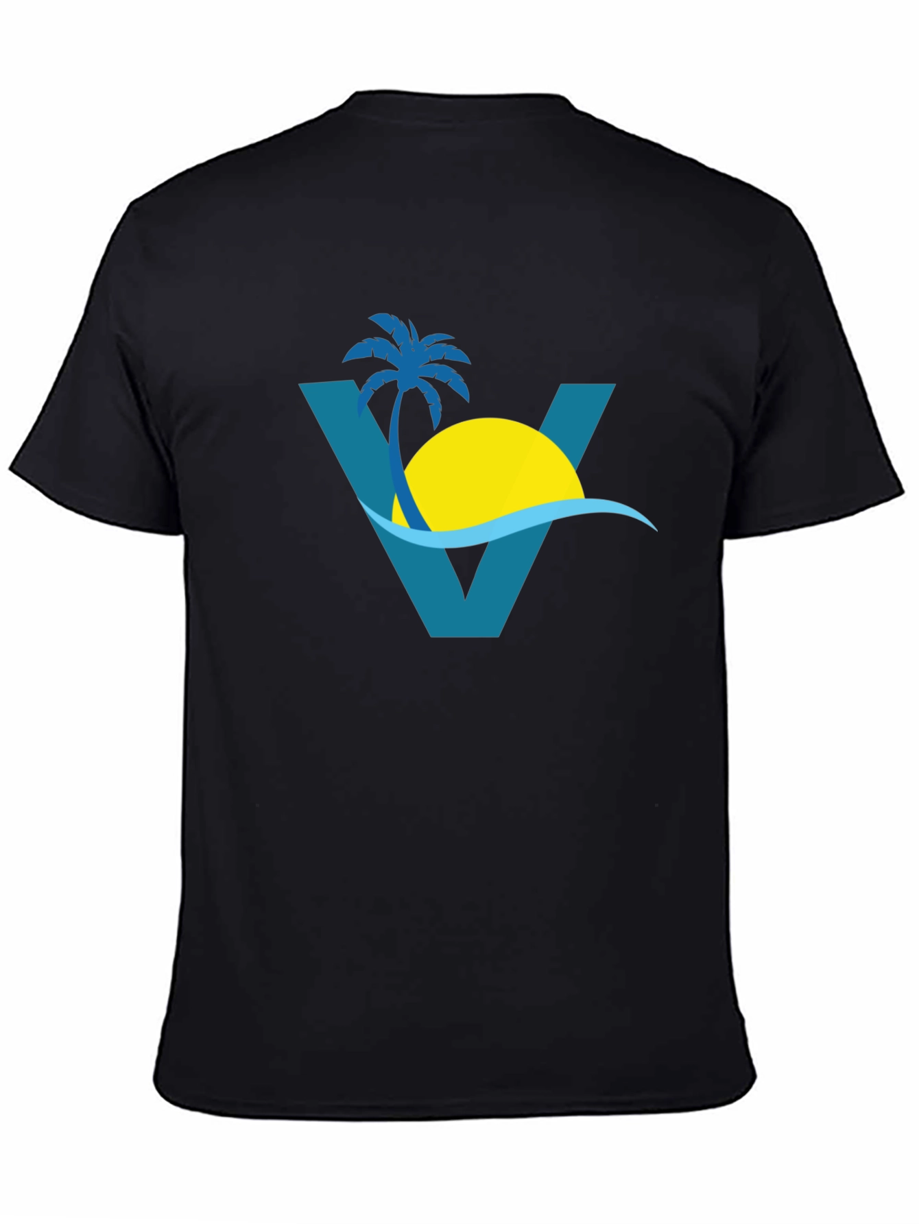 Tropical Beach Palm Tree Graphic Tee - Black