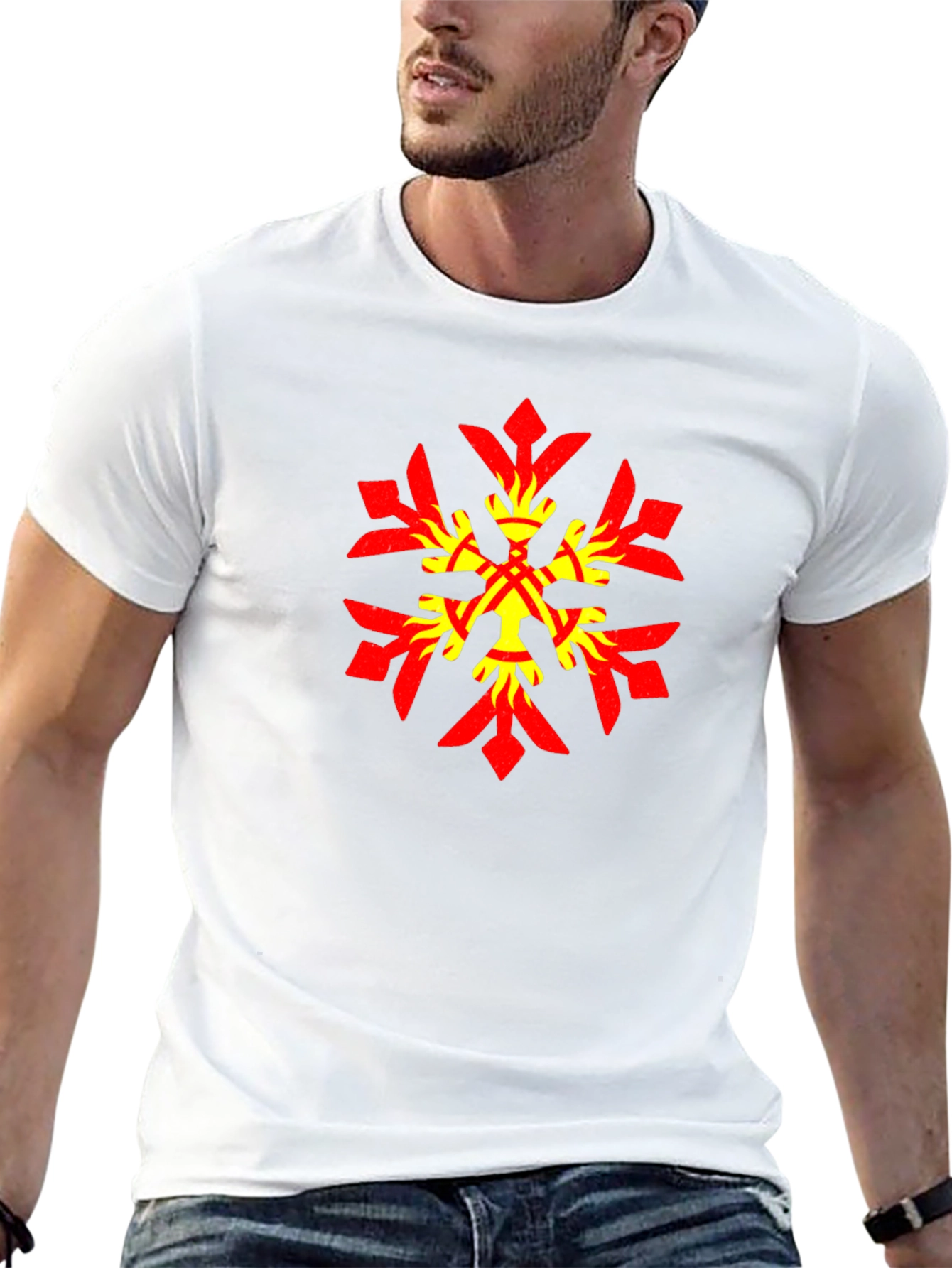 Geometric Snowflake Graphic Tee - Stylish Black Cotton Blend