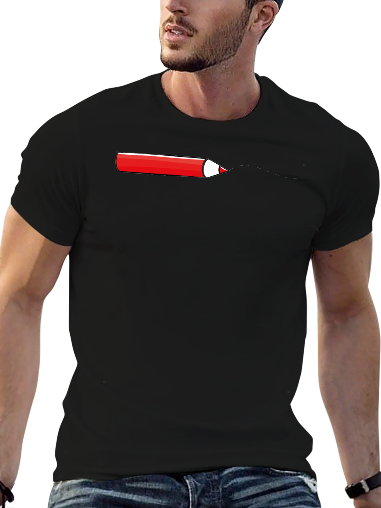 Red Pencil Graphic Black T-Shirt