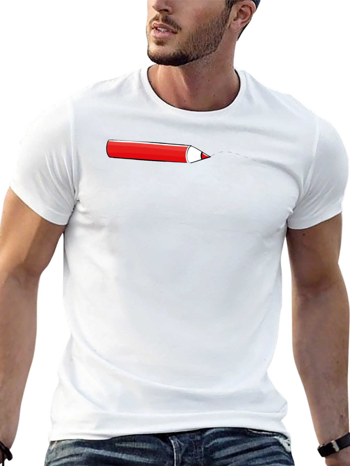 Red Pencil Graphic Black T-Shirt