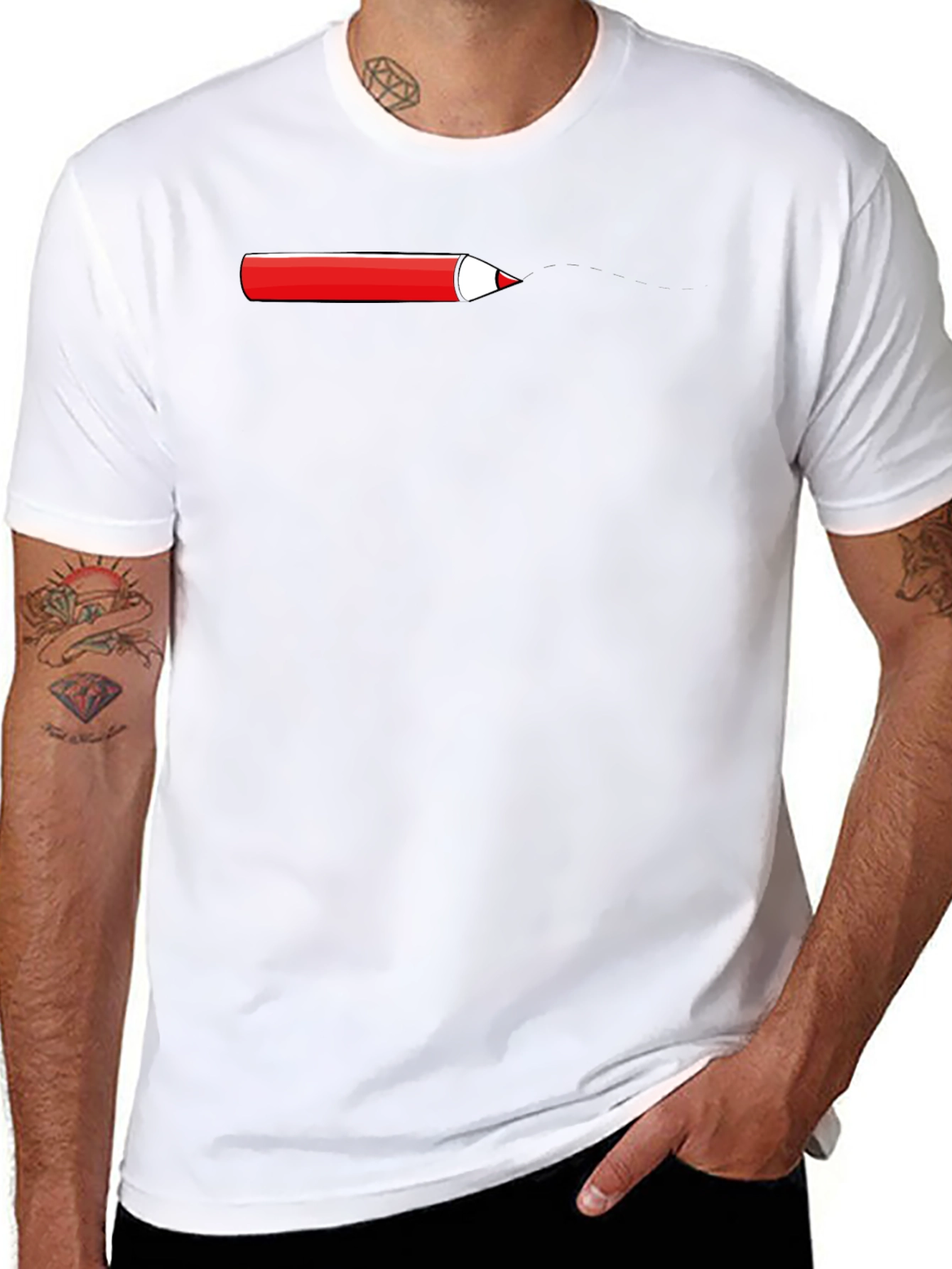 Red Pencil Graphic Black T-Shirt