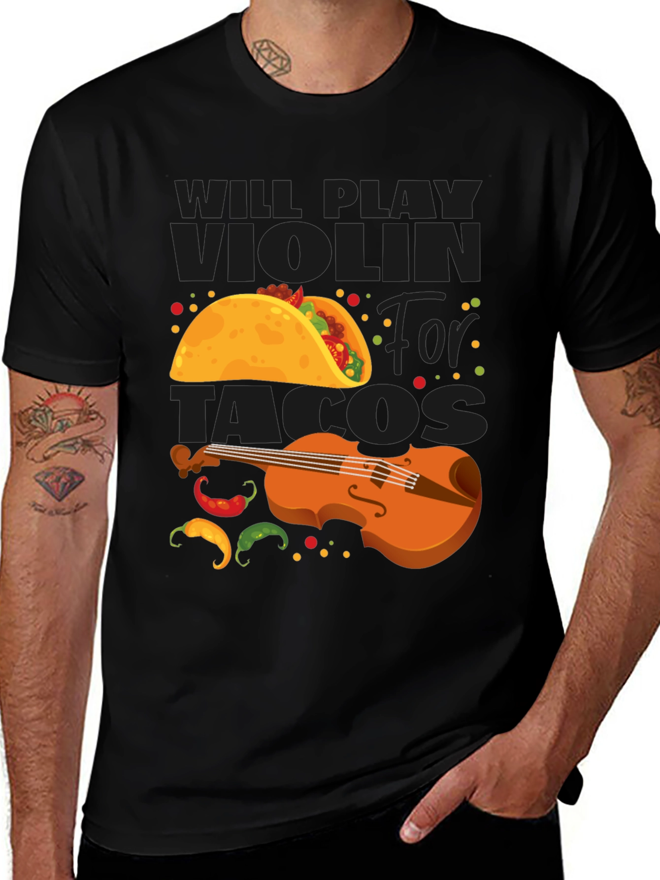 Will Play Violin for Tacos Funny Graphic Tee