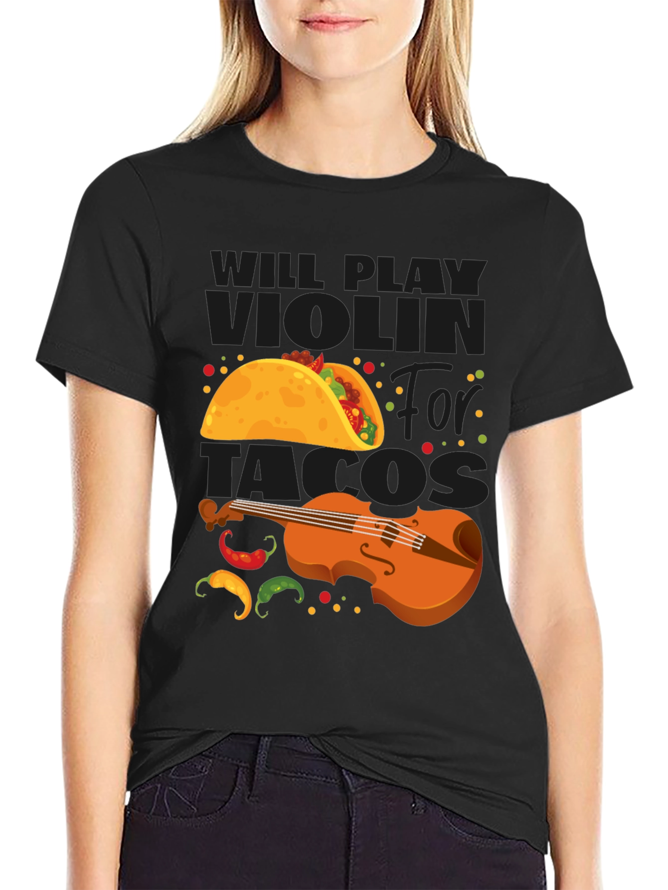 Will Play Violin for Tacos Funny Graphic Tee