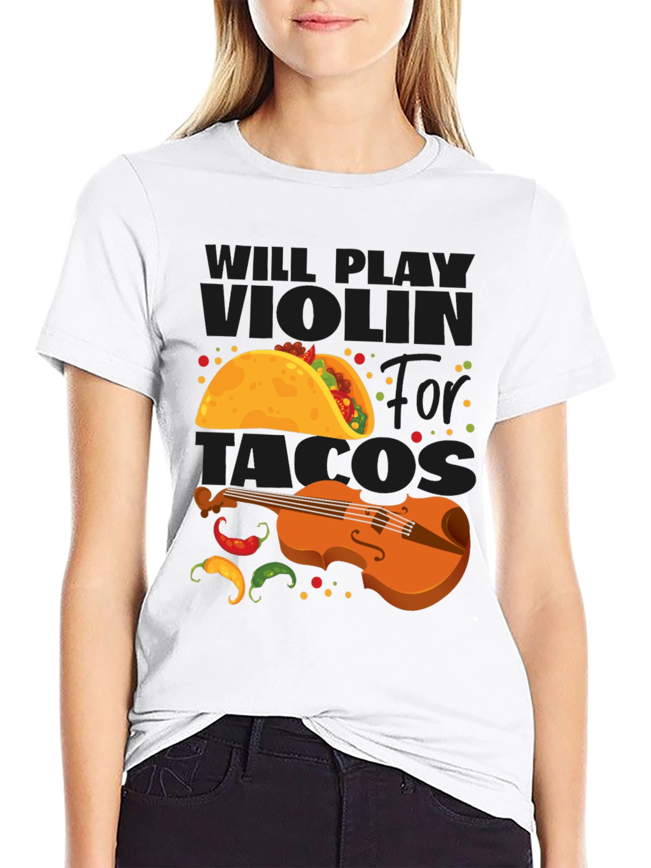 Will Play Violin for Tacos Funny Graphic Tee