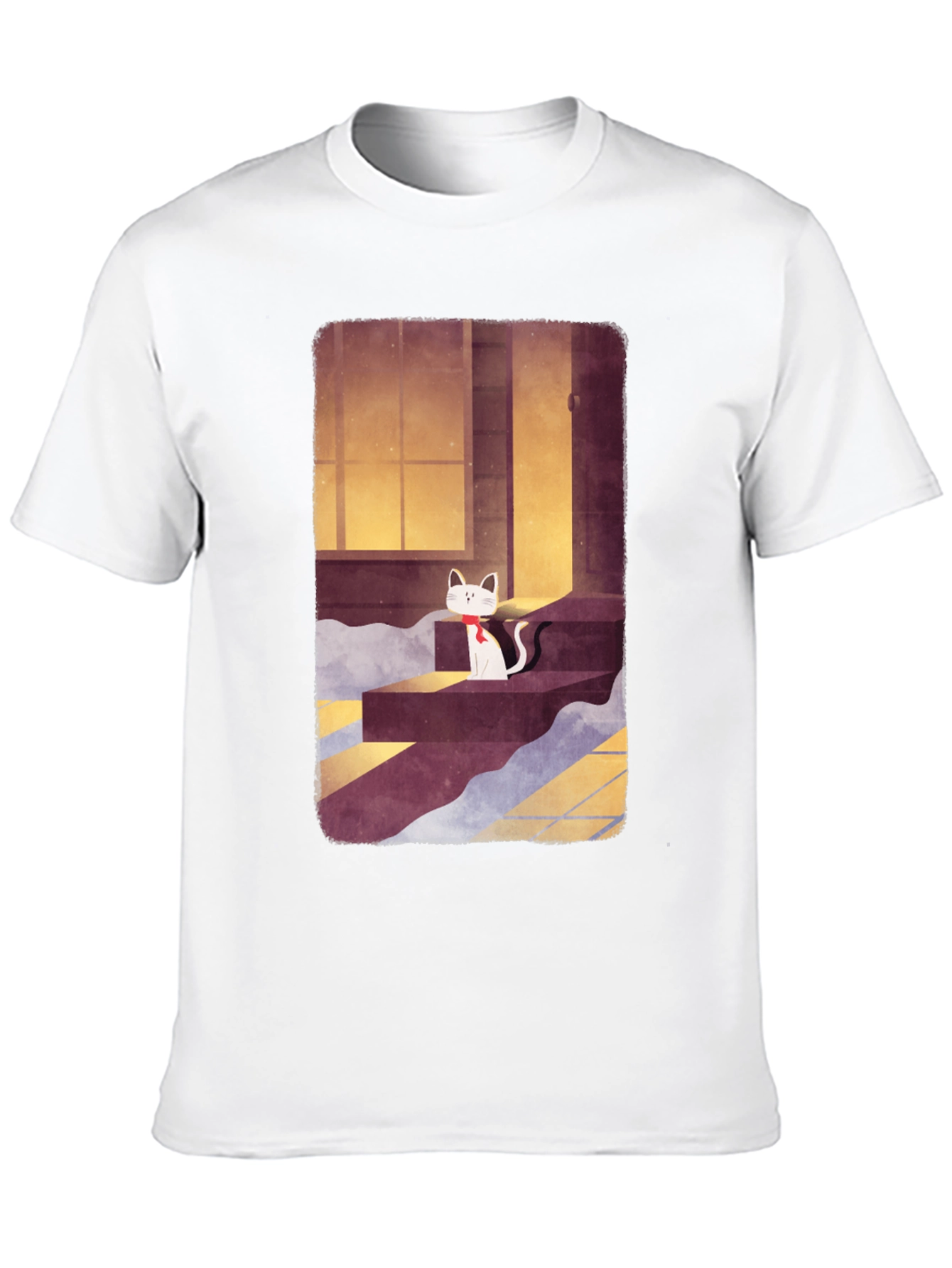 Cat on Steps Graphic Tee - Unisex Black T-Shirt