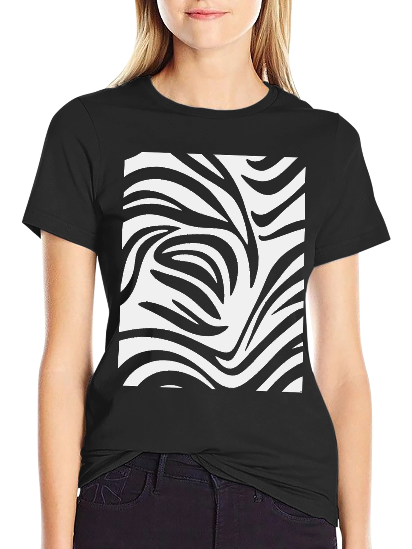 Zebra Stripe Print Black T-Shirt