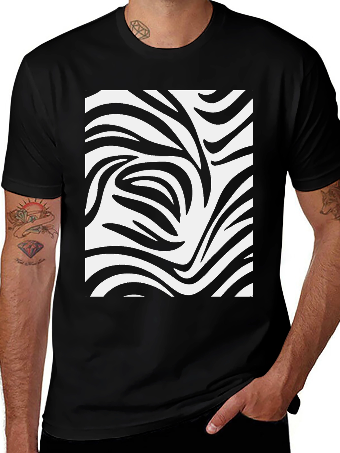 Zebra Stripe Print Black T-Shirt