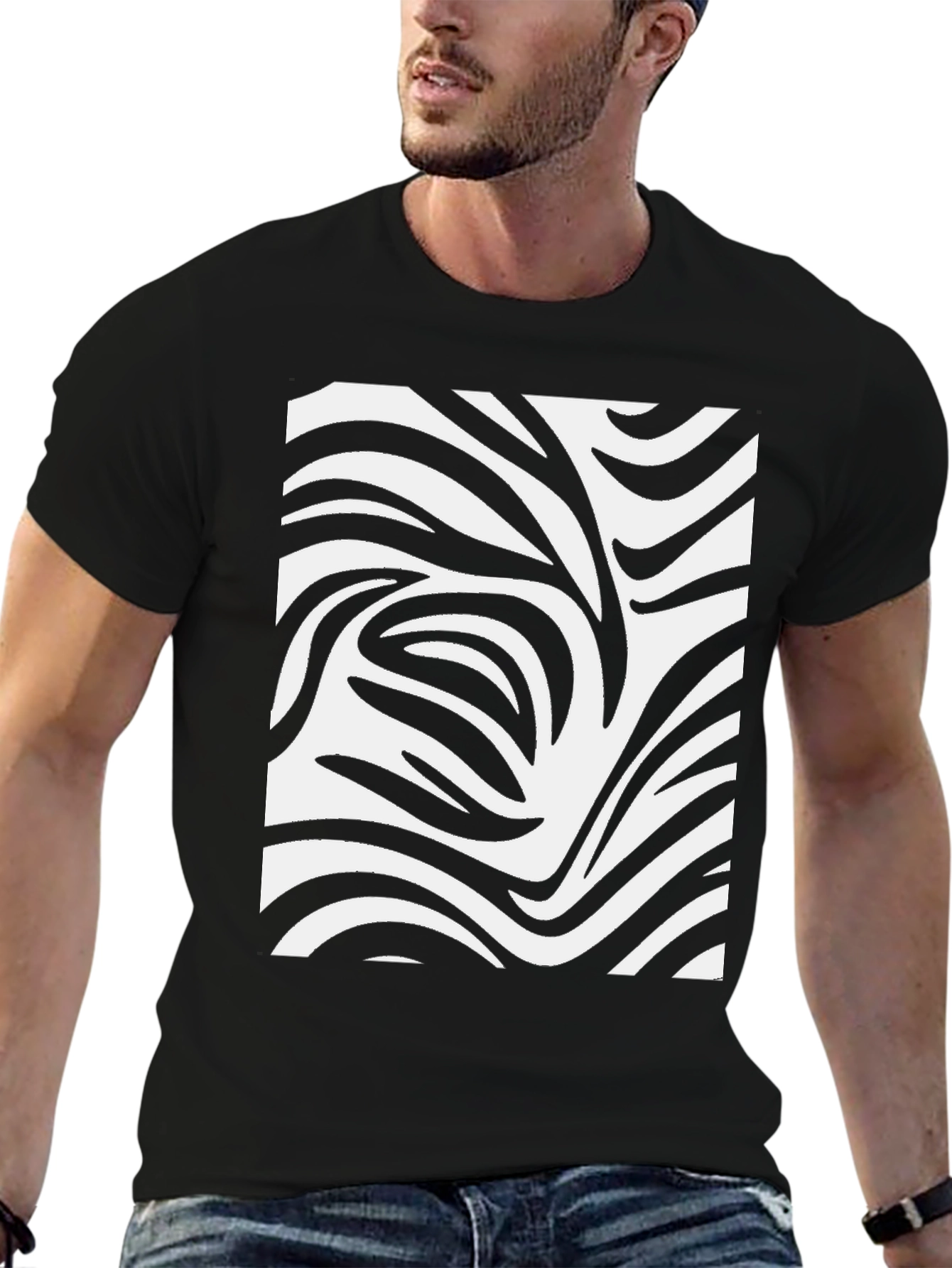Zebra Stripe Print Black T-Shirt