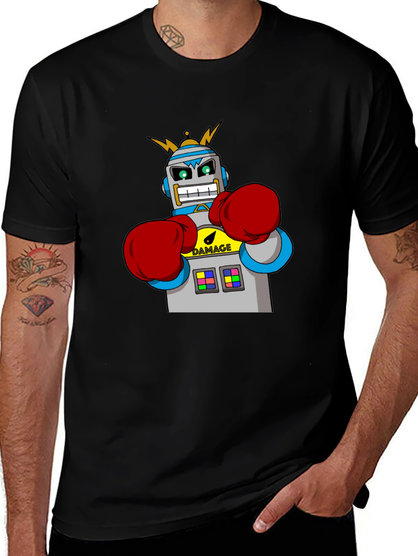 Robot Boxer Black T-Shirt