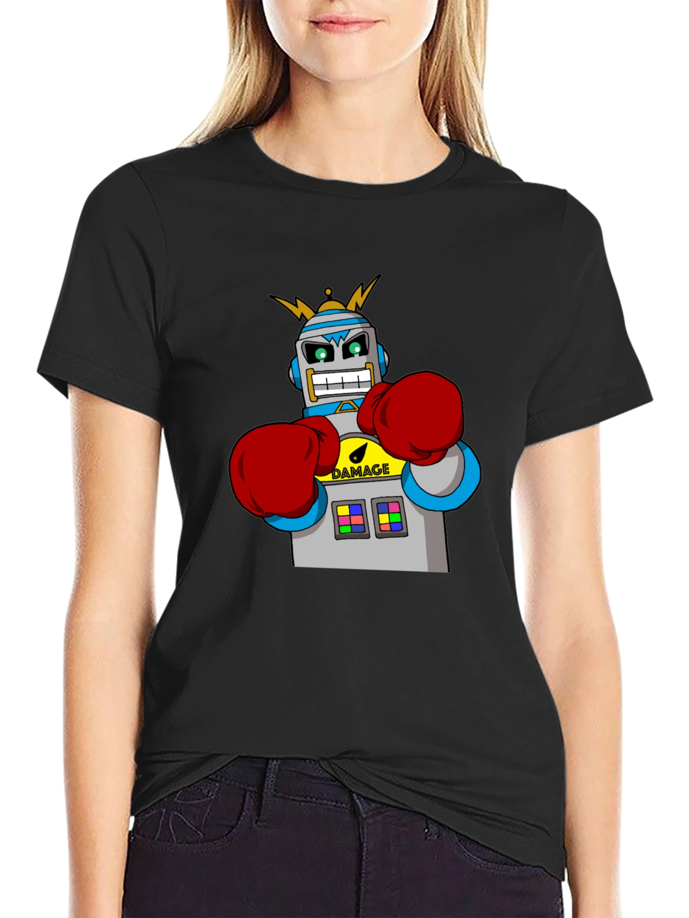 Robot Boxer Black T-Shirt