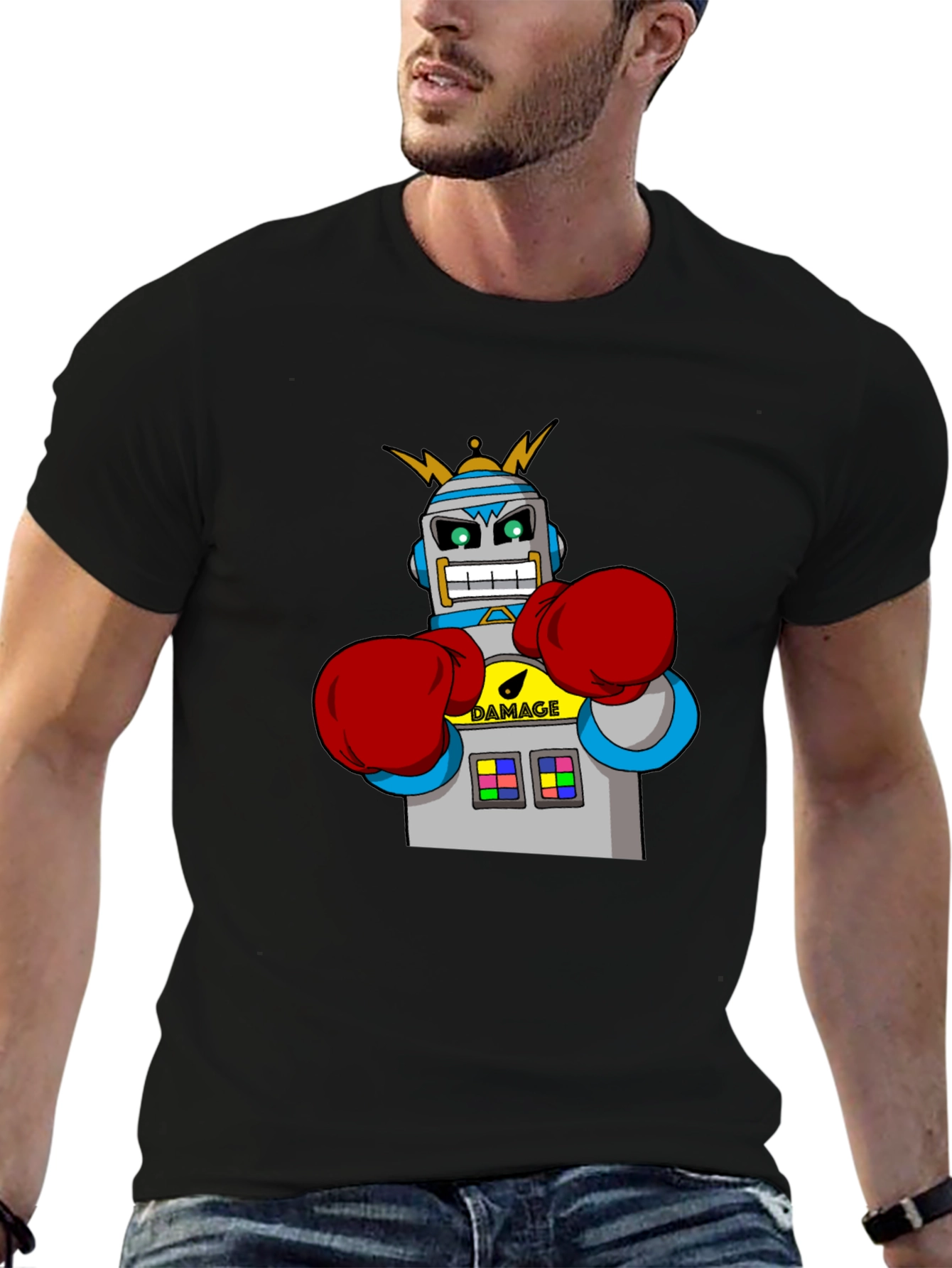 Robot Boxer Black T-Shirt