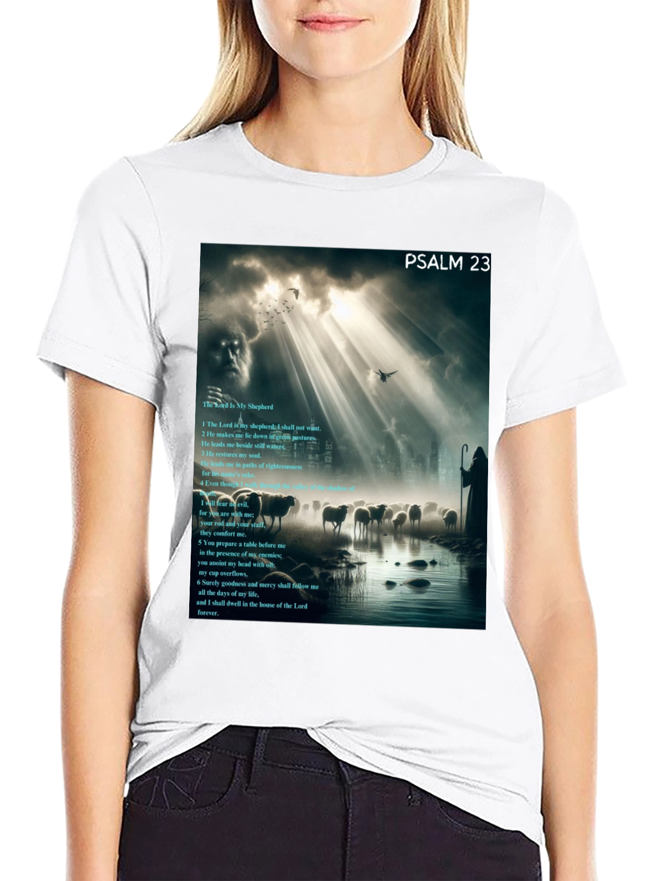 Psalm 23 Graphic Print Black T-Shirt