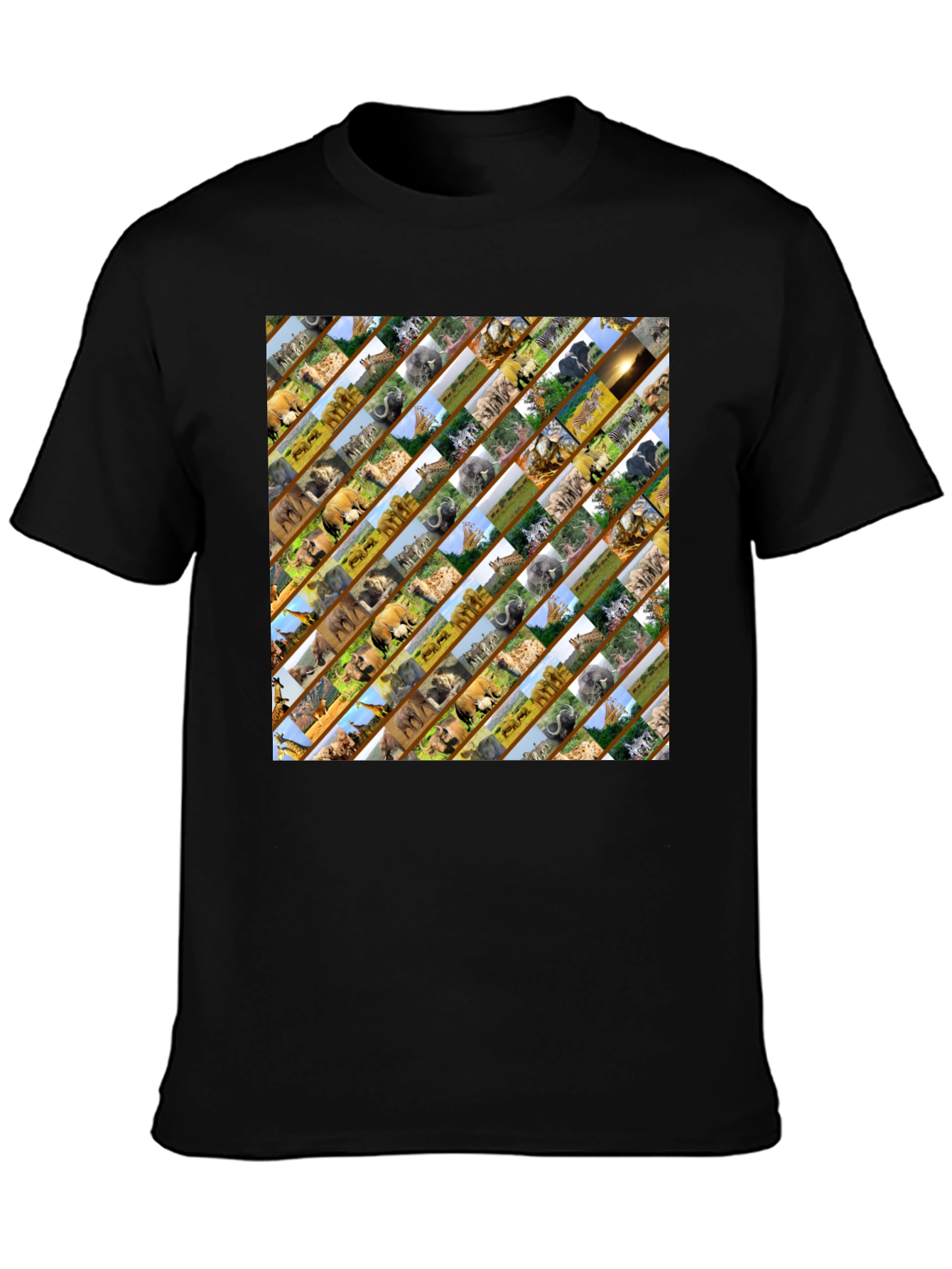 Wildlife Pattern Mens Black T-Shirt