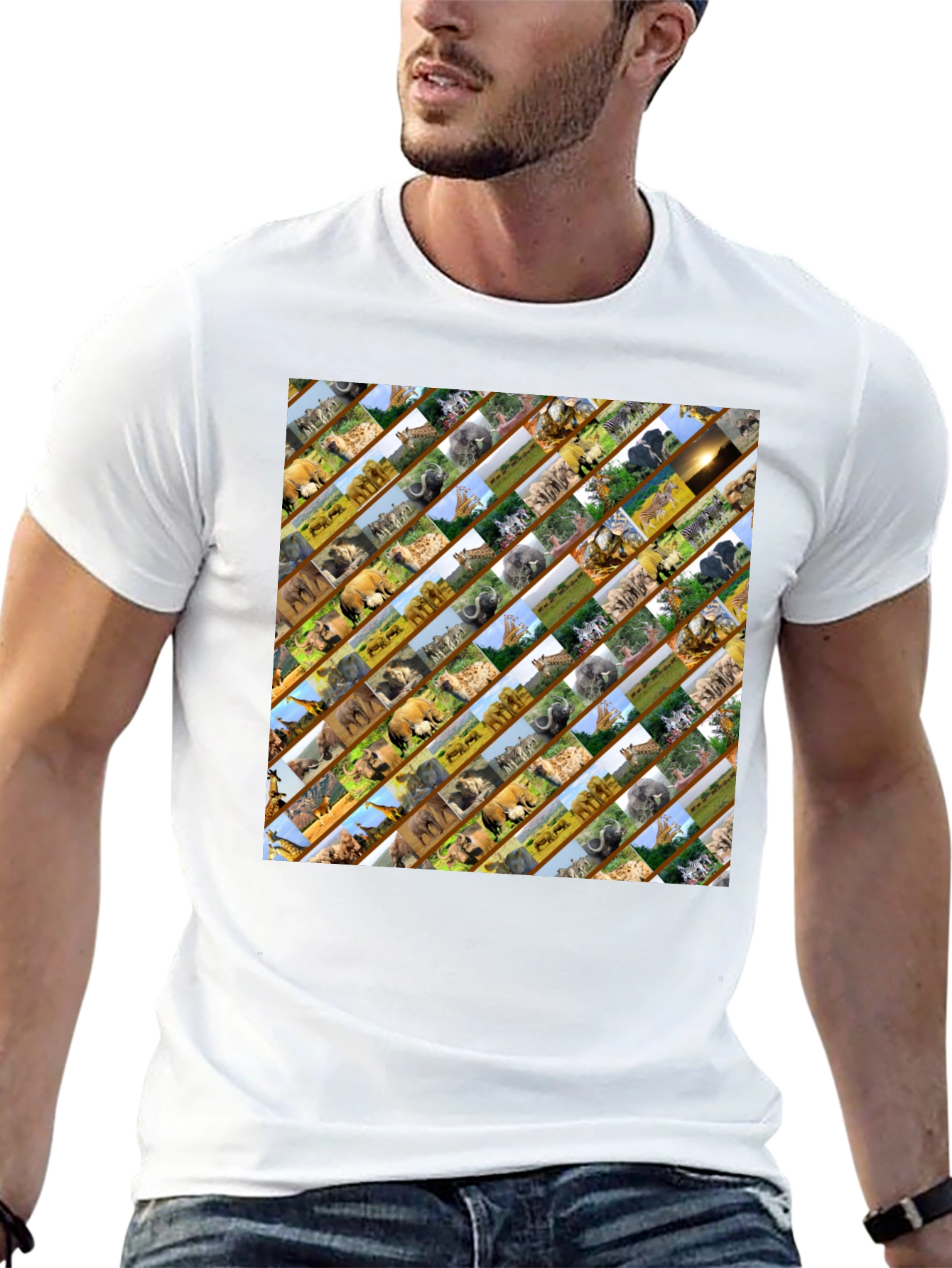 Wildlife Pattern Mens Black T-Shirt