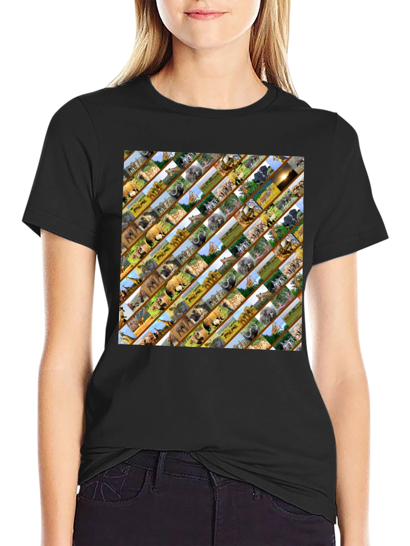 Wildlife Pattern Mens Black T-Shirt