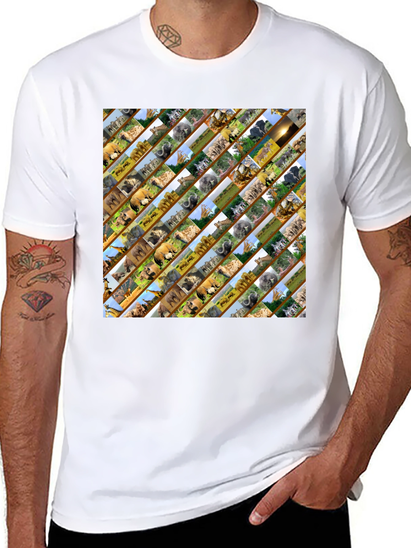 Wildlife Pattern Mens Black T-Shirt