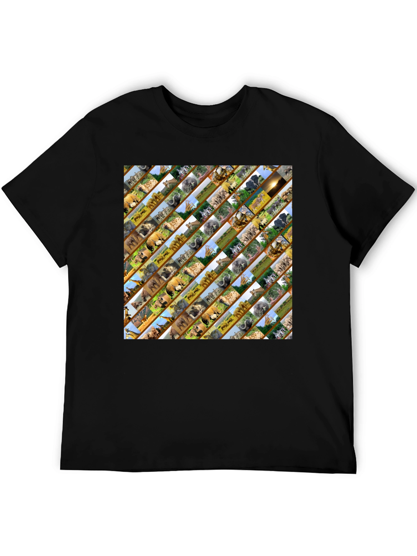 Wildlife Pattern Mens Black T-Shirt