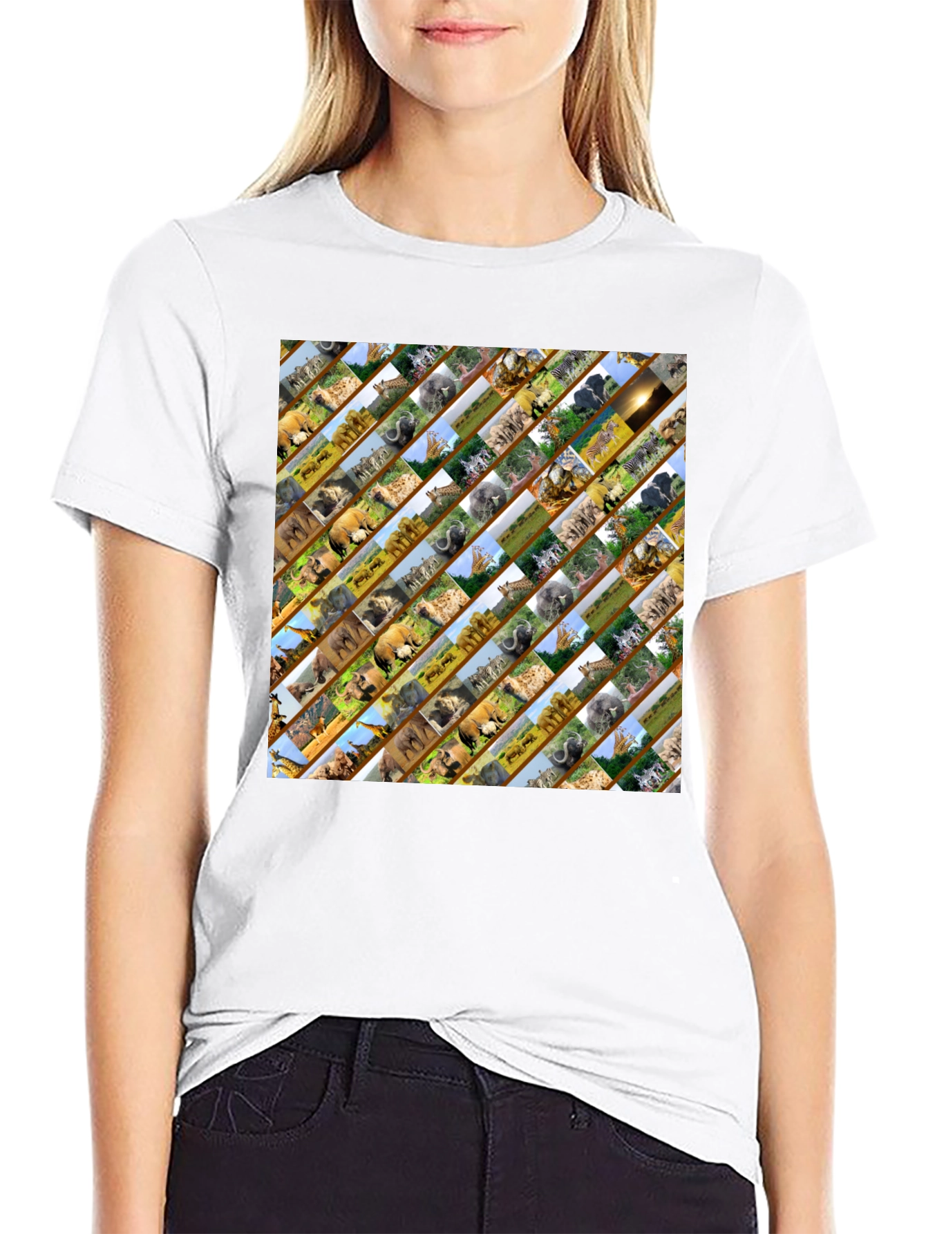 Wildlife Pattern Mens Black T-Shirt