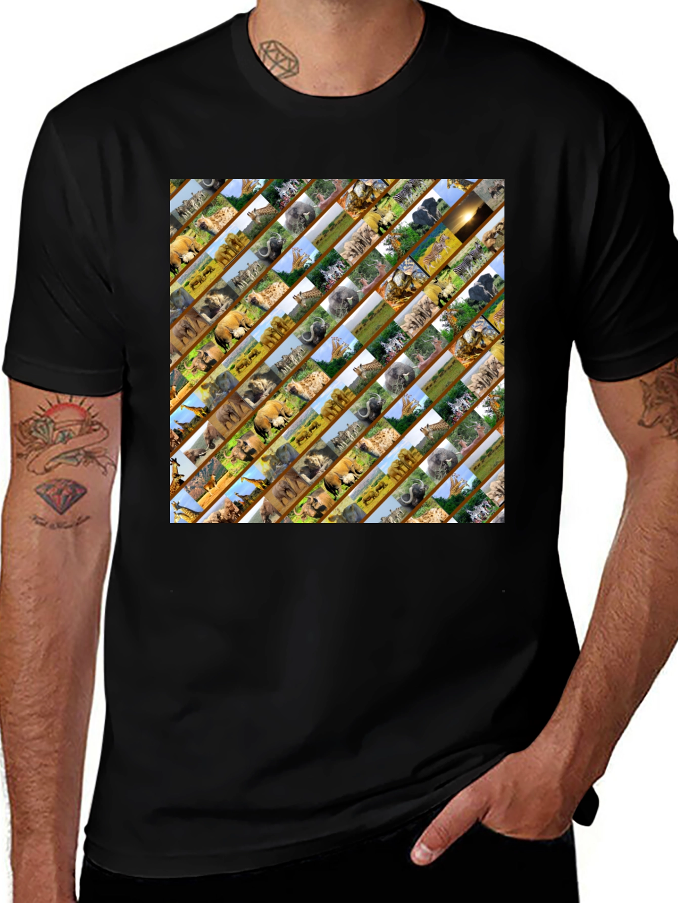 Wildlife Pattern Mens Black T-Shirt