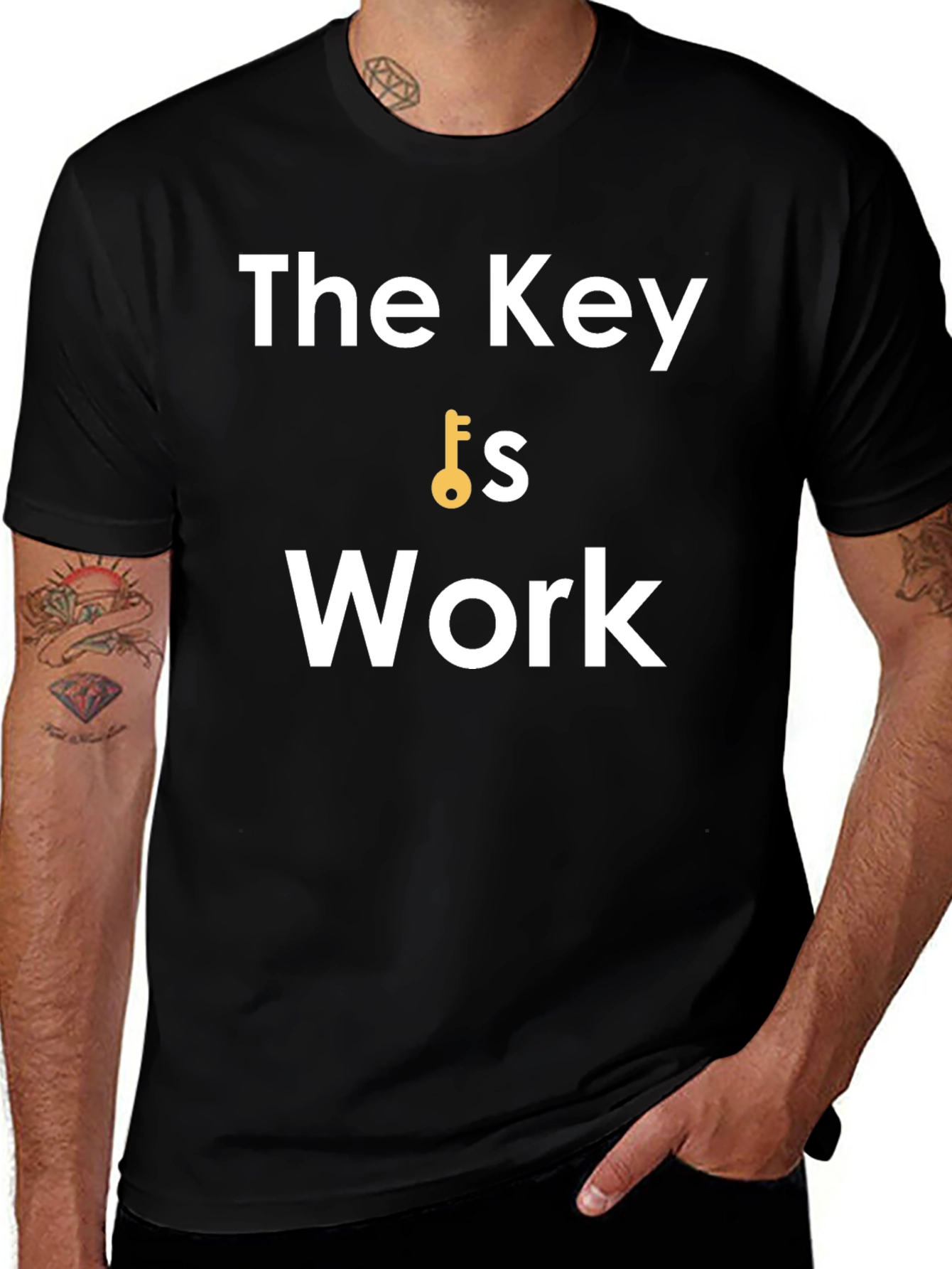 The Key is Work - Motivational Black T-Shirt