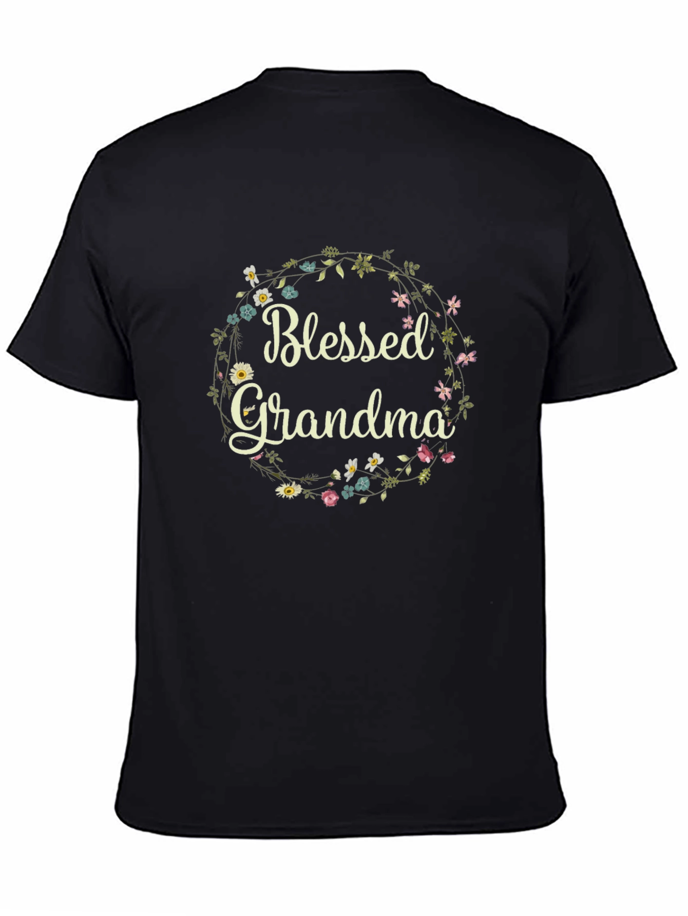 Blessed Grandma Floral Wreath Graphic T-Shirt