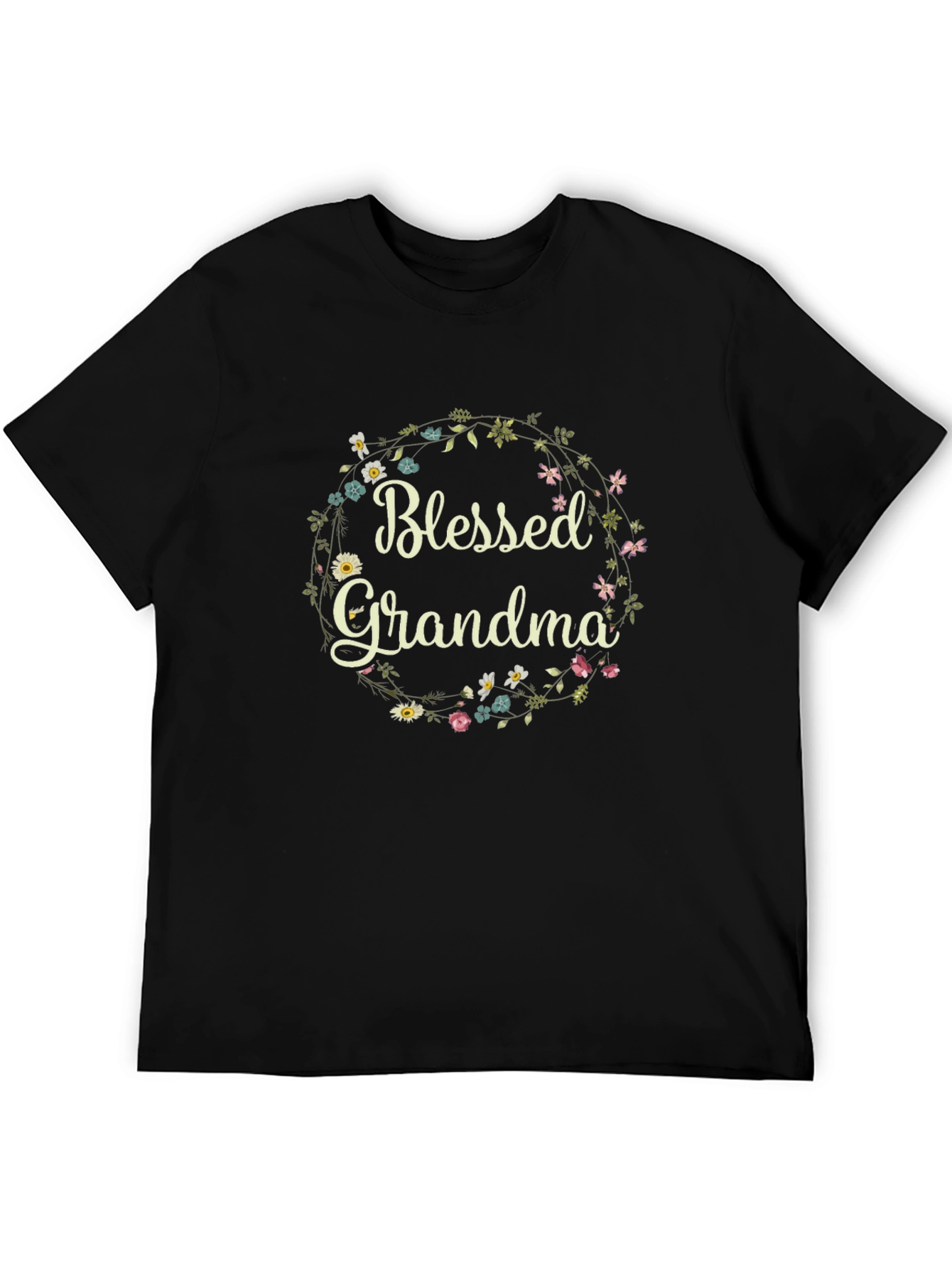 Blessed Grandma Floral Wreath Graphic T-Shirt