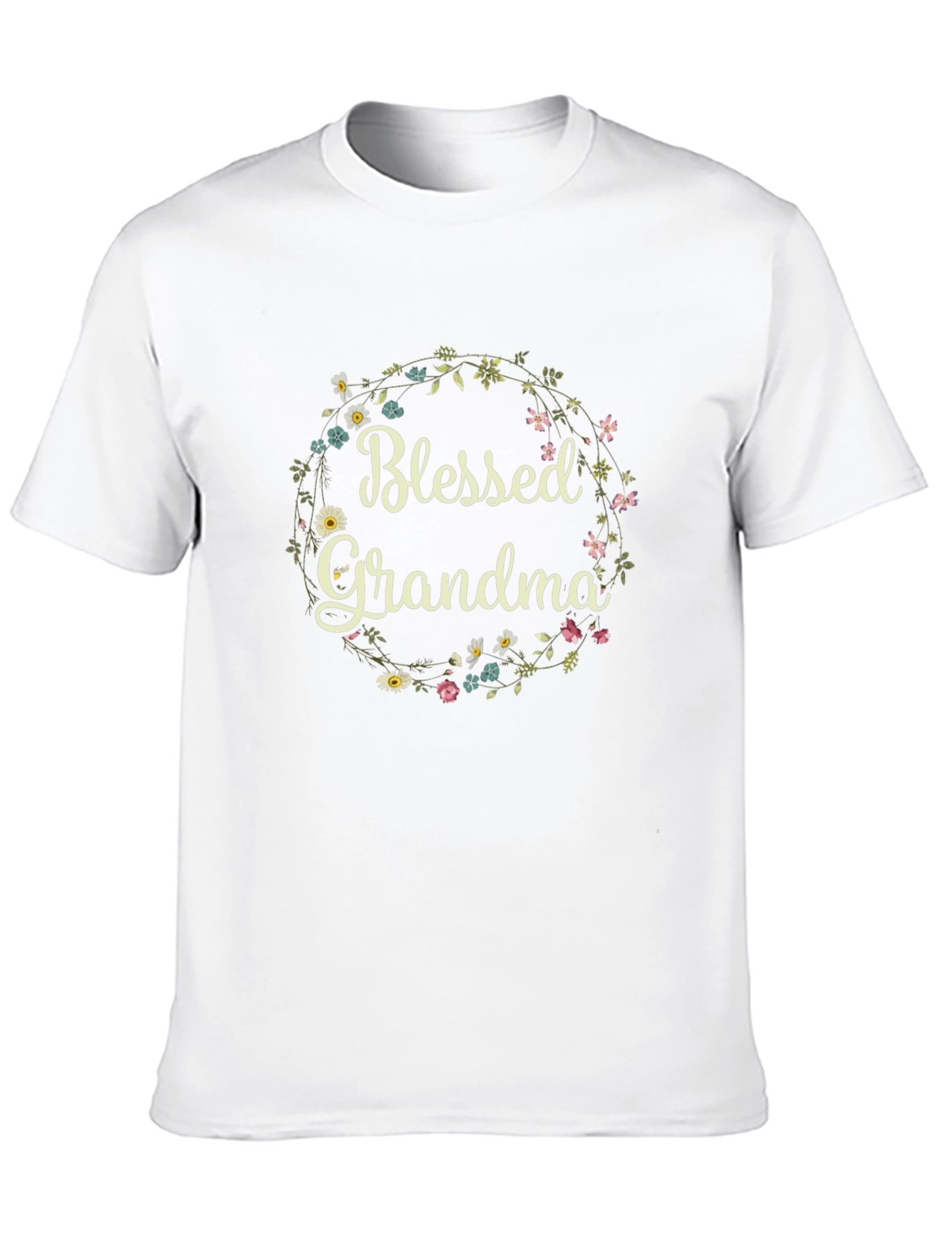 Blessed Grandma Floral Wreath Graphic T-Shirt