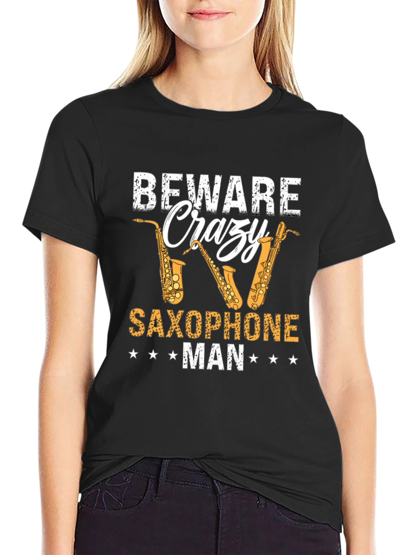 Beware Crazy Saxophone Man Graphic T-Shirt