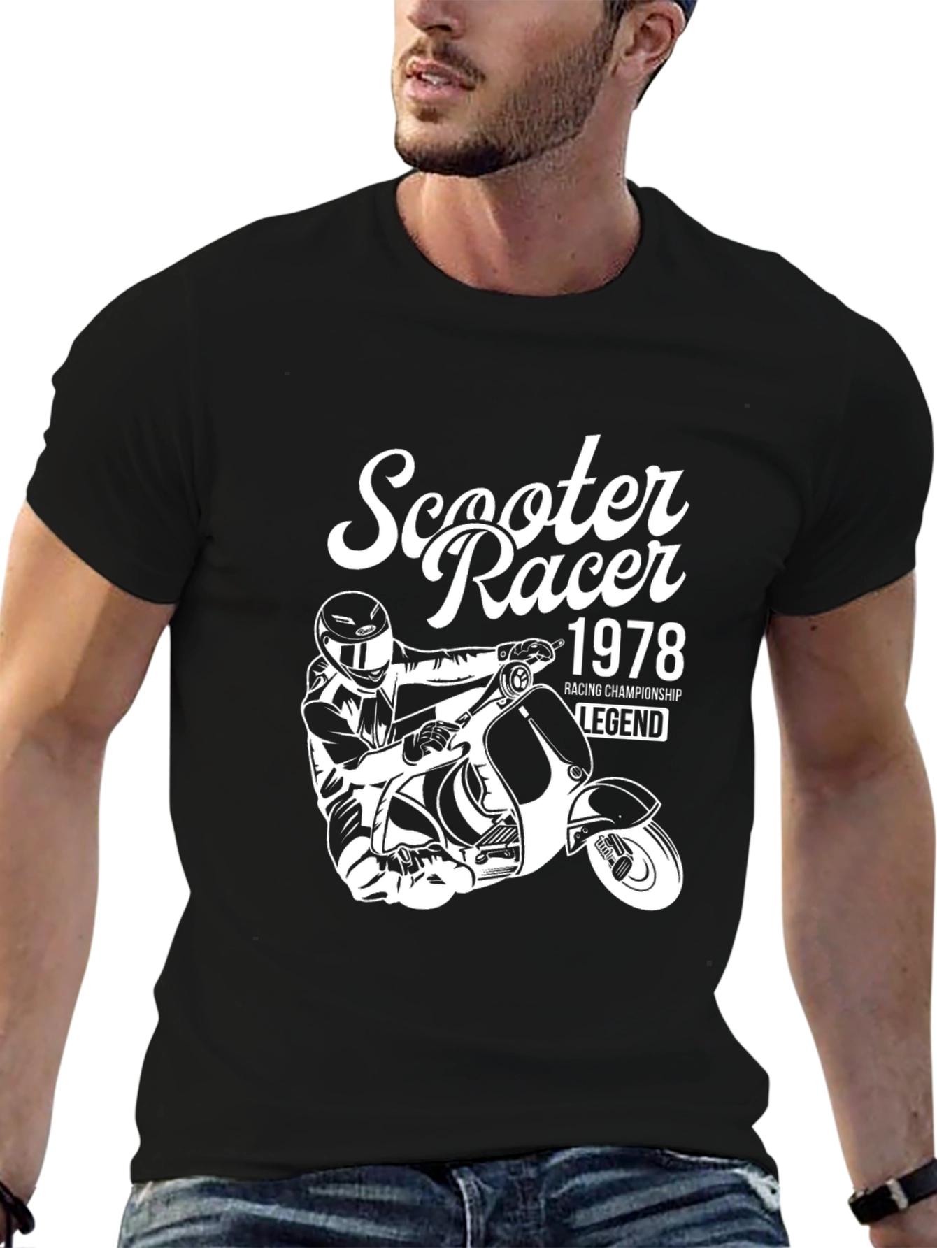 Scooter Racer 1978 Legend Black Graphic T-Shirt