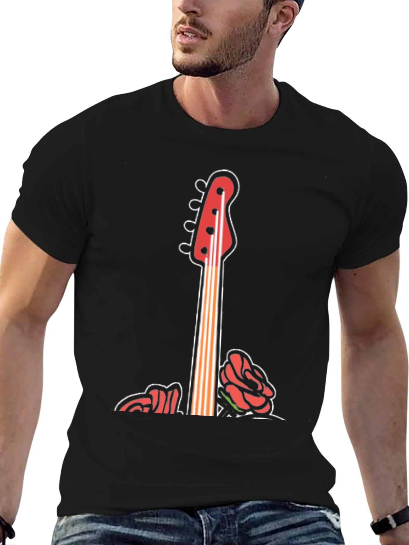 Guitar & Roses Graphic Tee - Cool Band Style