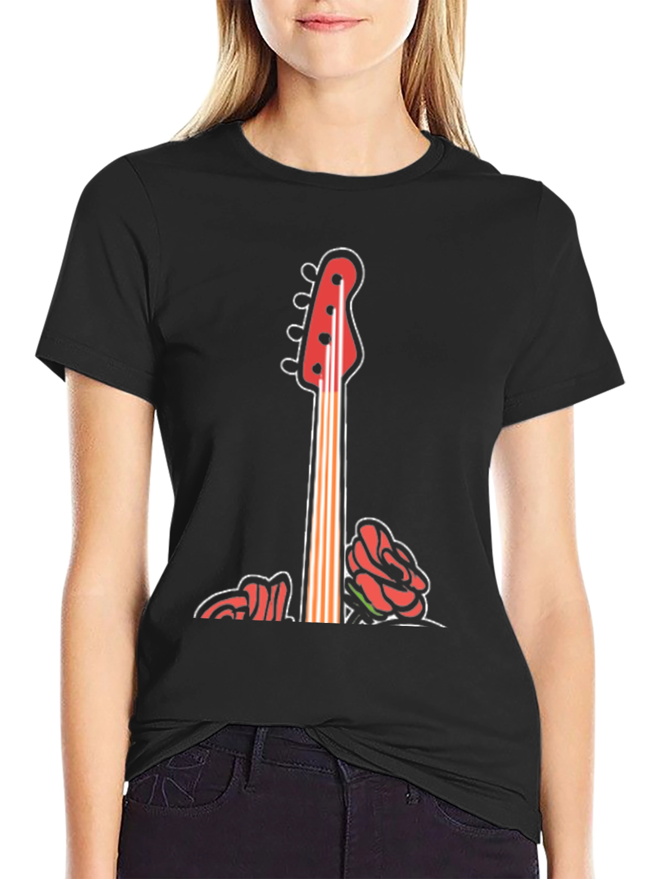 Guitar & Roses Graphic Tee - Cool Band Style