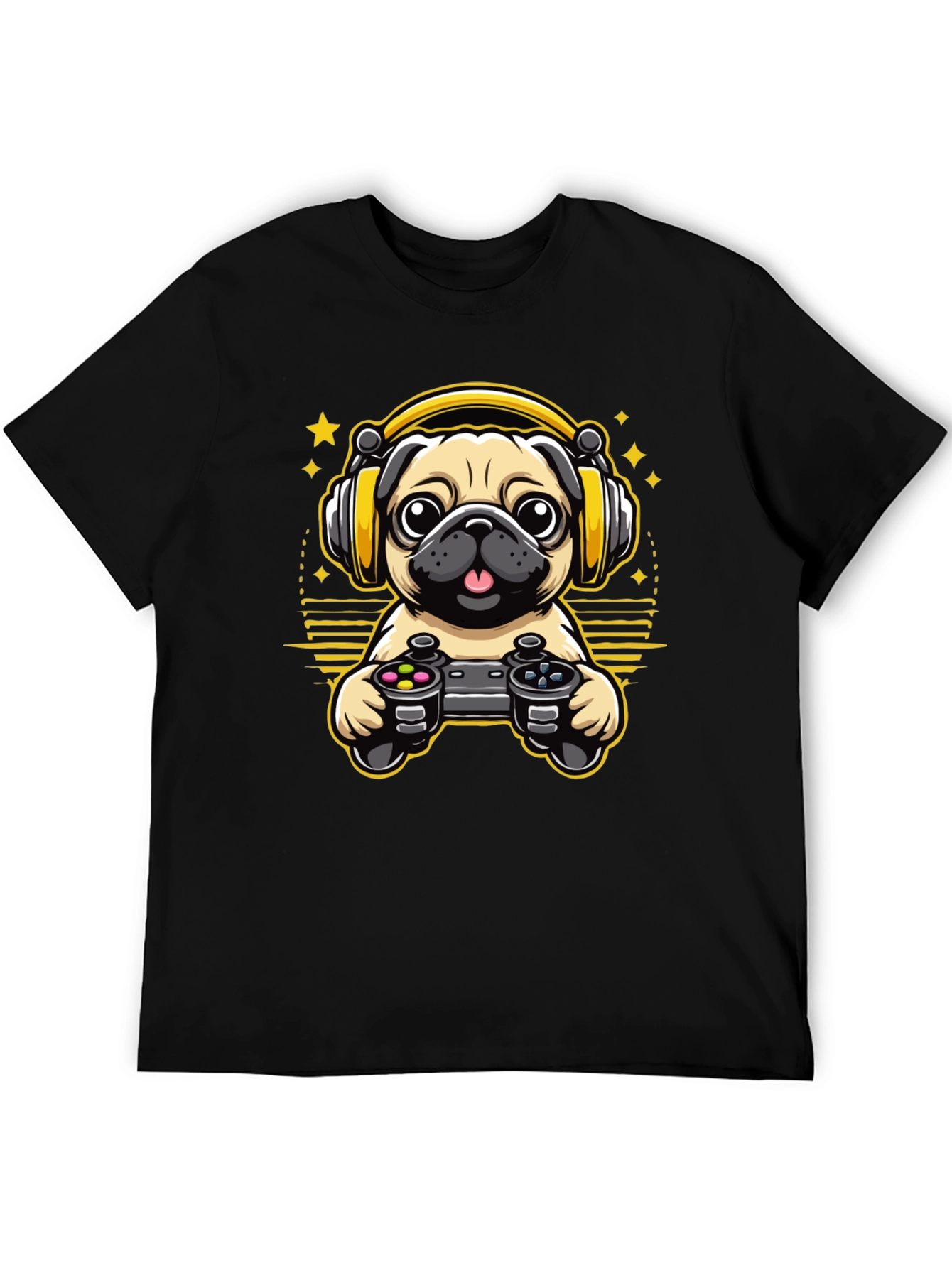 Gamer Pug T-Shirt - Cute Dog with Headphones