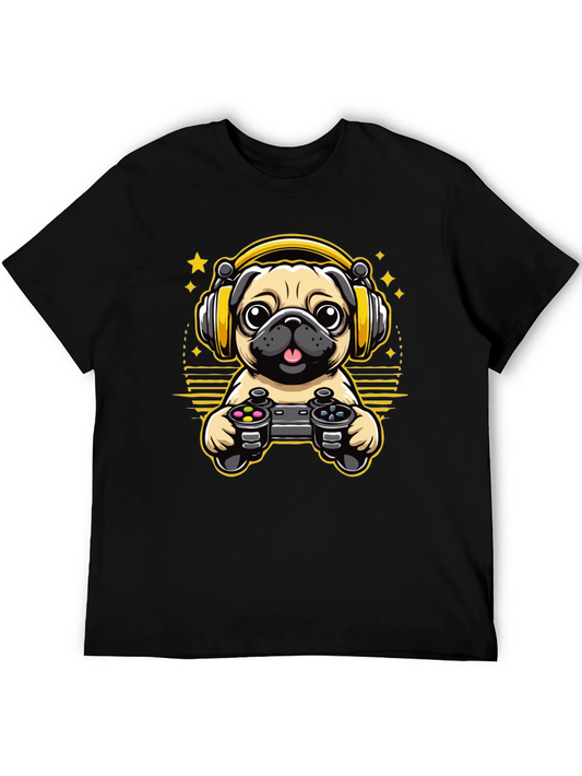 Gamer Pug T-Shirt - Cute Dog with Headphones
