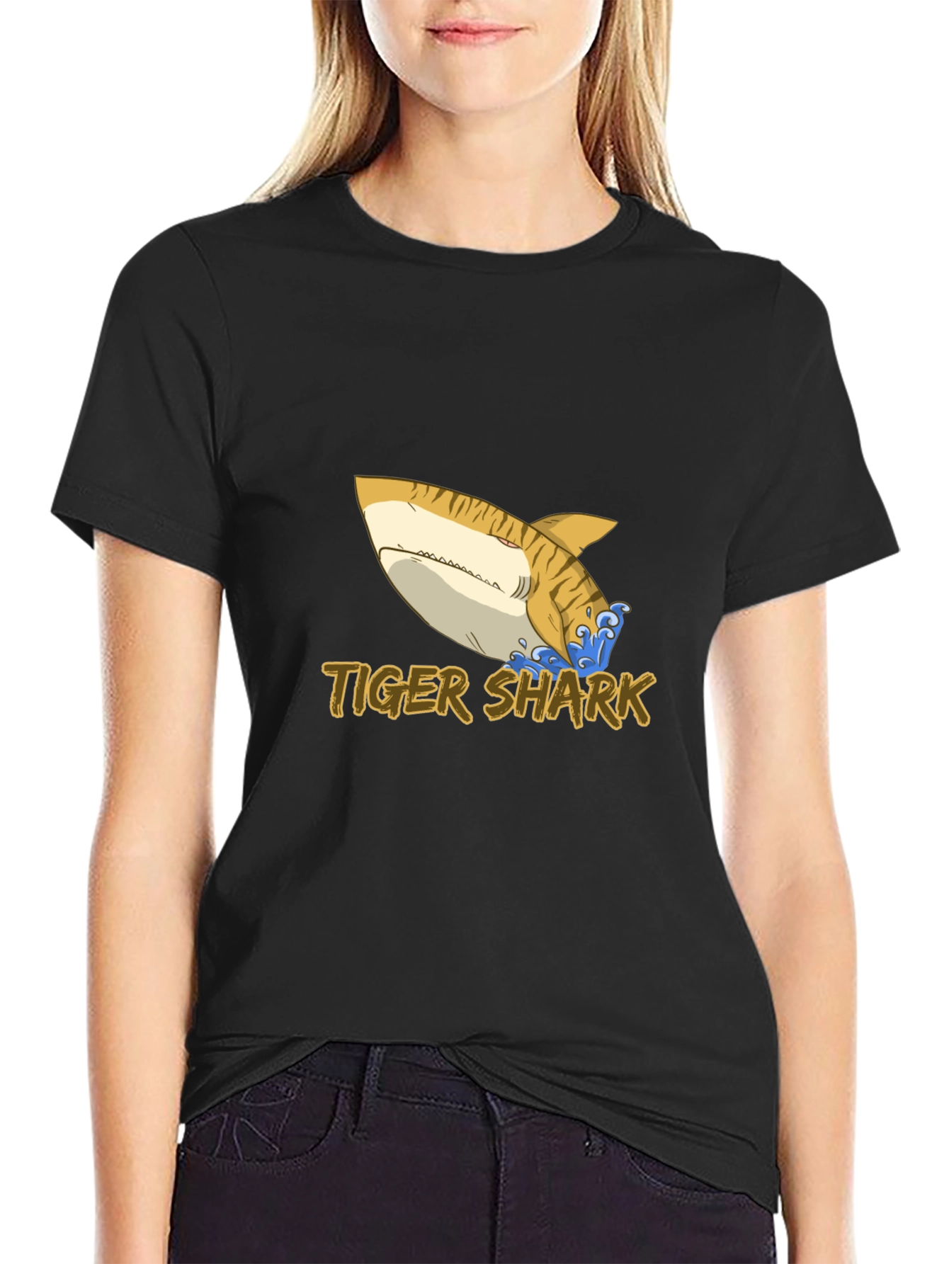 Tiger Shark Graphic Tee - Black Cotton Comfort
