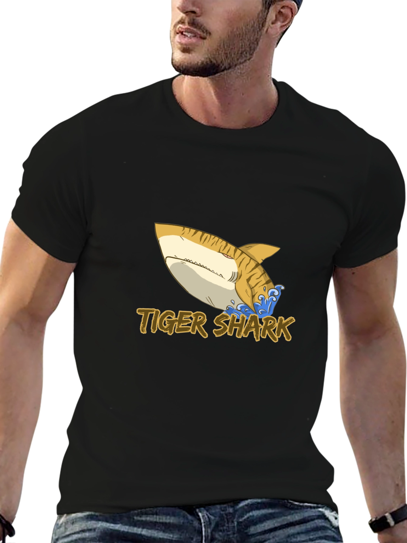 Tiger Shark Graphic Tee - Black Cotton Comfort