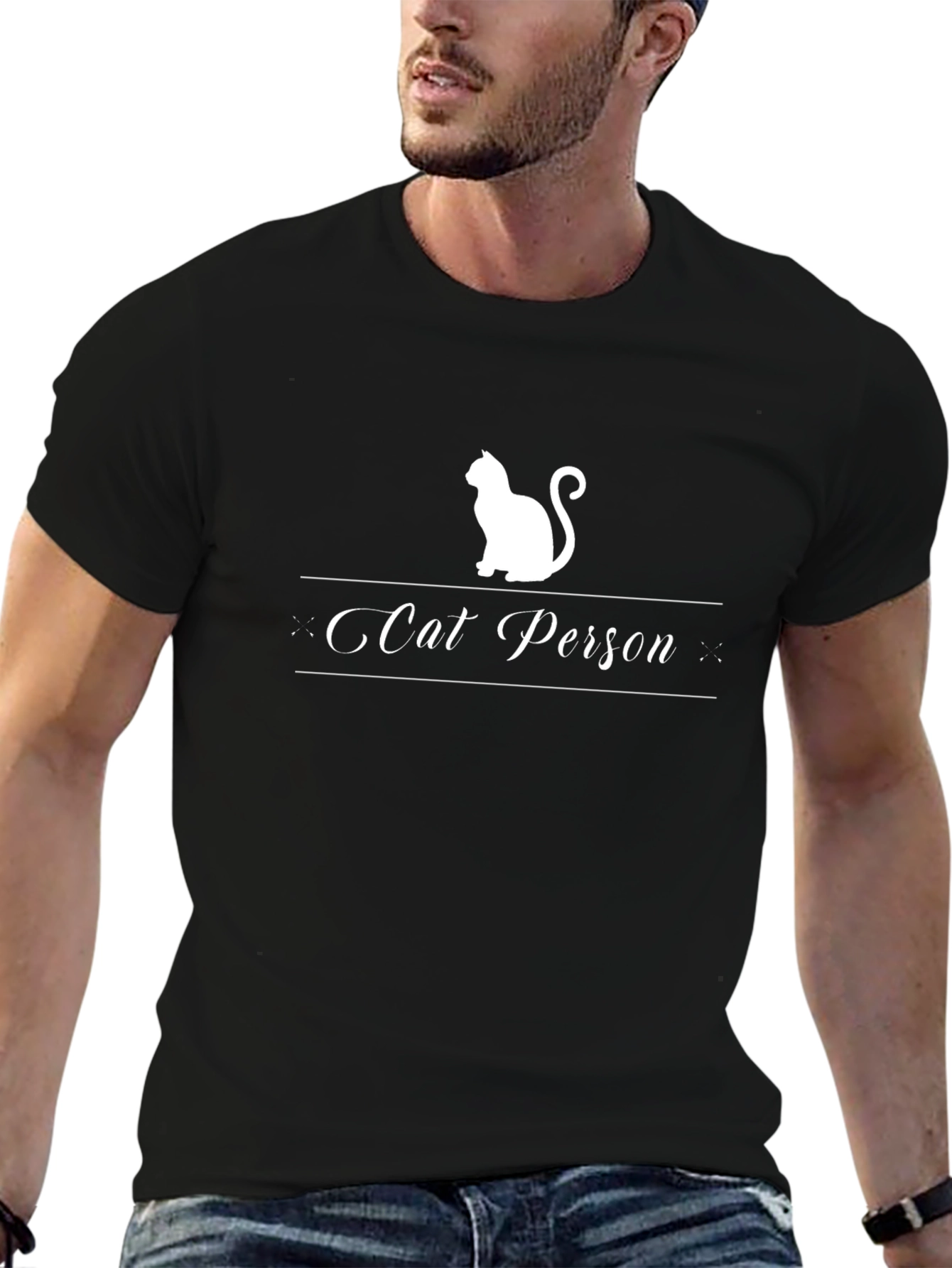 Cat Person Graphic Tee - Black Cotton T-Shirt