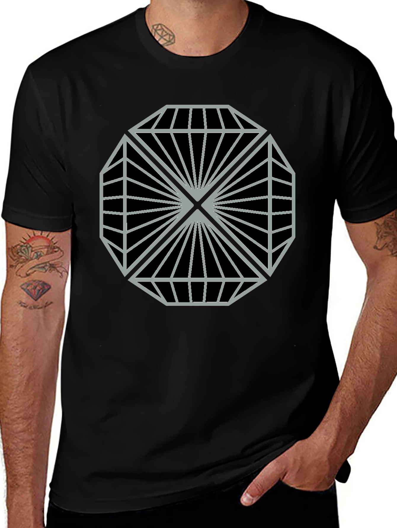 Geometric Diamond Pattern Graphic Tee