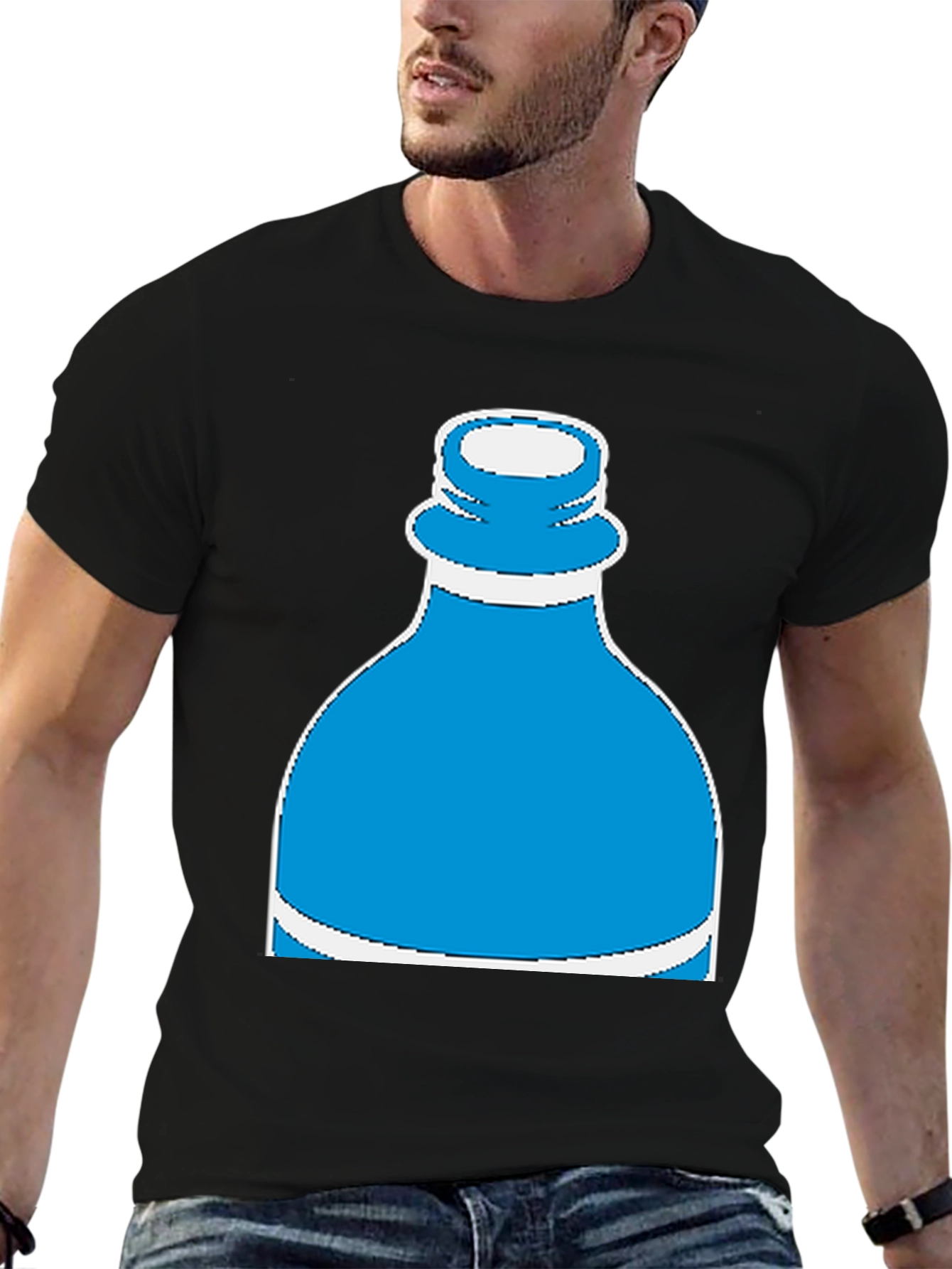 Novelty Water Bottle Graphic Tee - Black