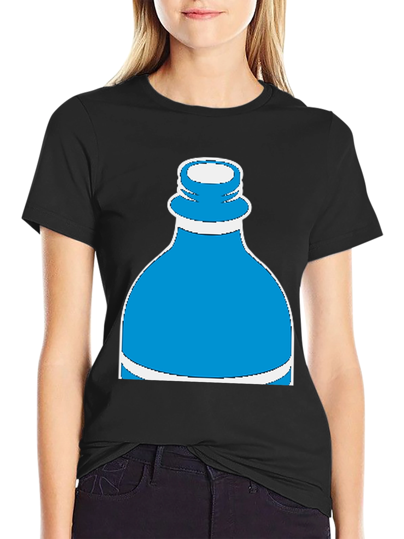 Novelty Water Bottle Graphic Tee - Black