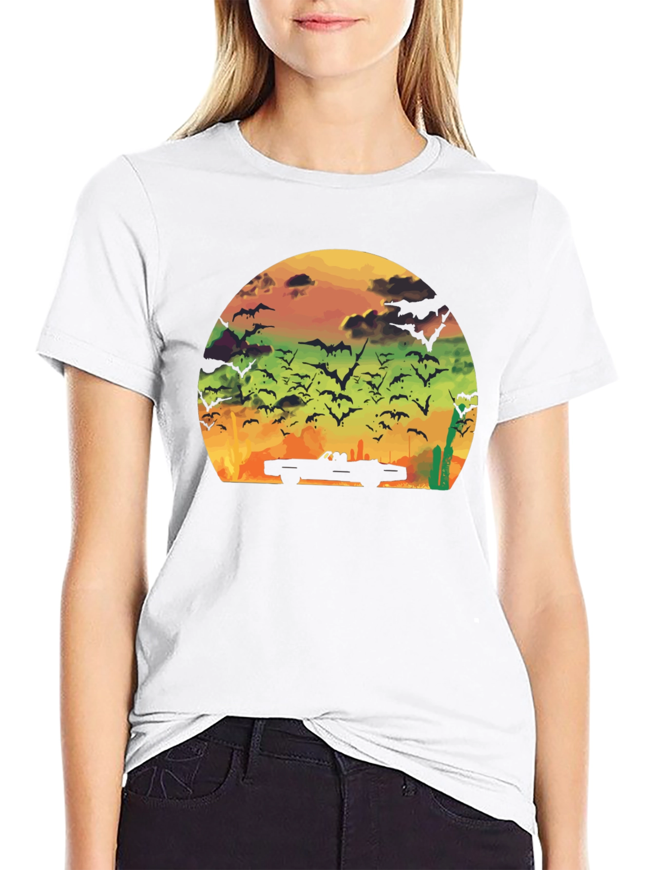 Sunset Bat Convertible Black T-Shirt