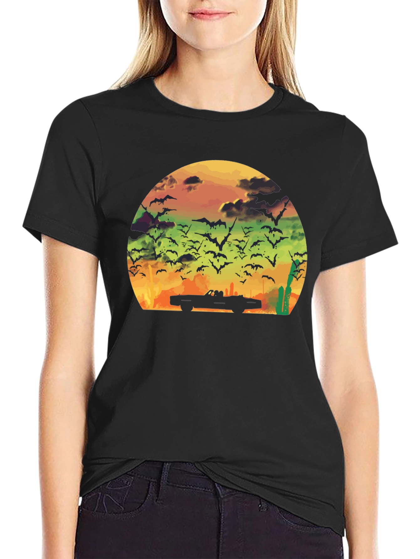 Sunset Bat Convertible Black T-Shirt